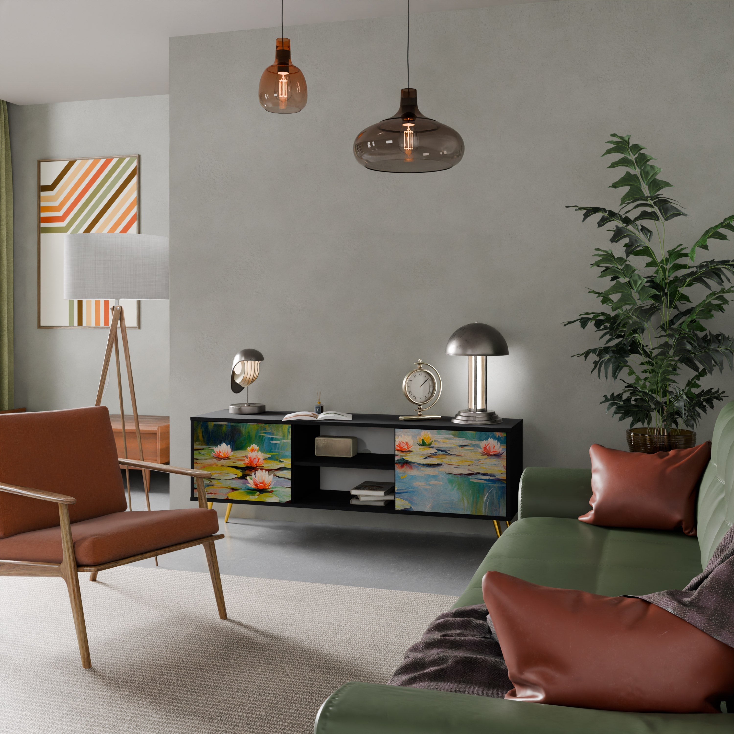 Meuble TV 2 portes BLOOMING WATERS finition noire