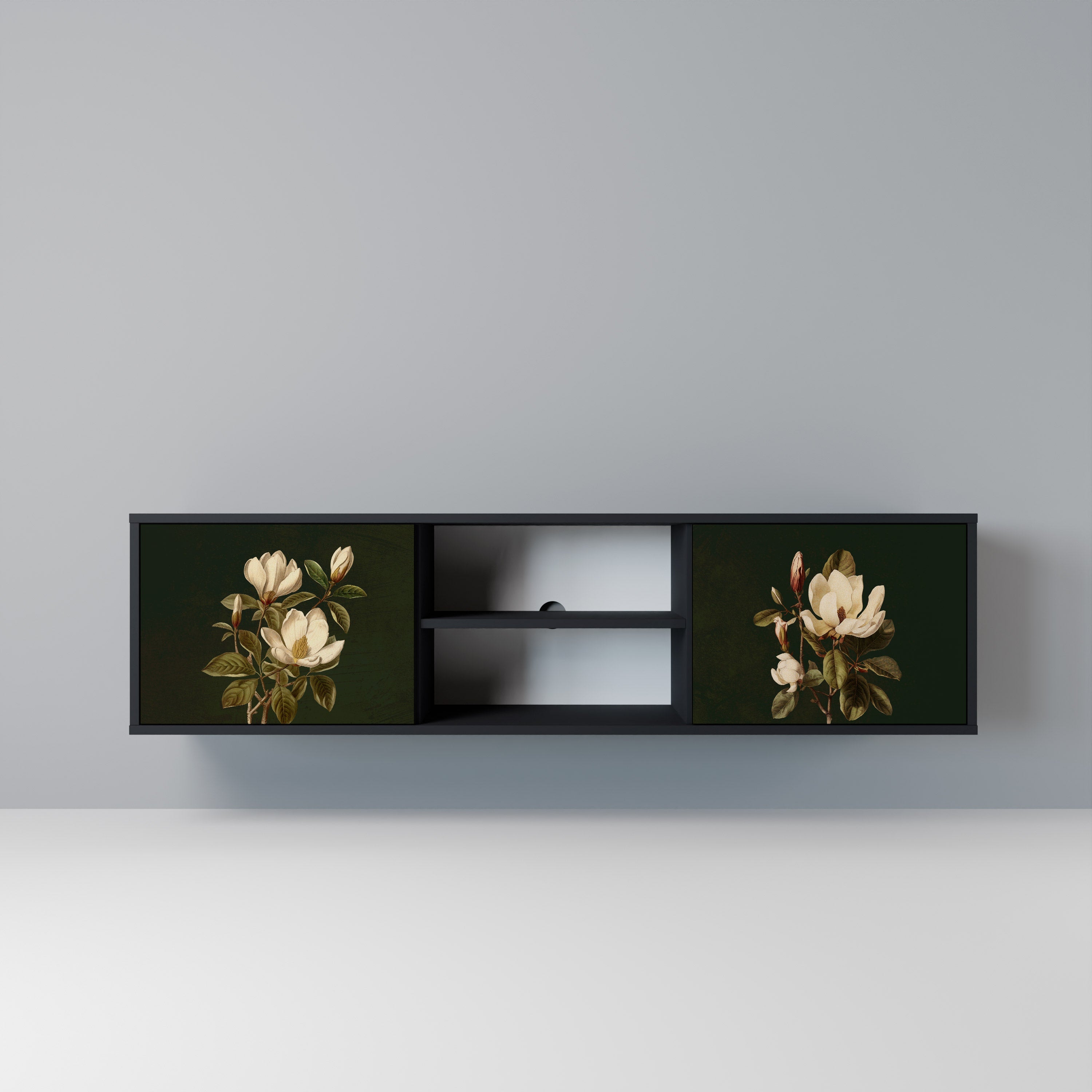 FLORAL NOIR 2-Door TV Stand in Black Finish