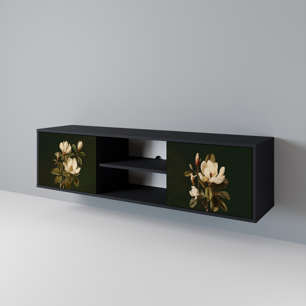 FLORAL NOIR 2-Door TV Stand in Black Finish