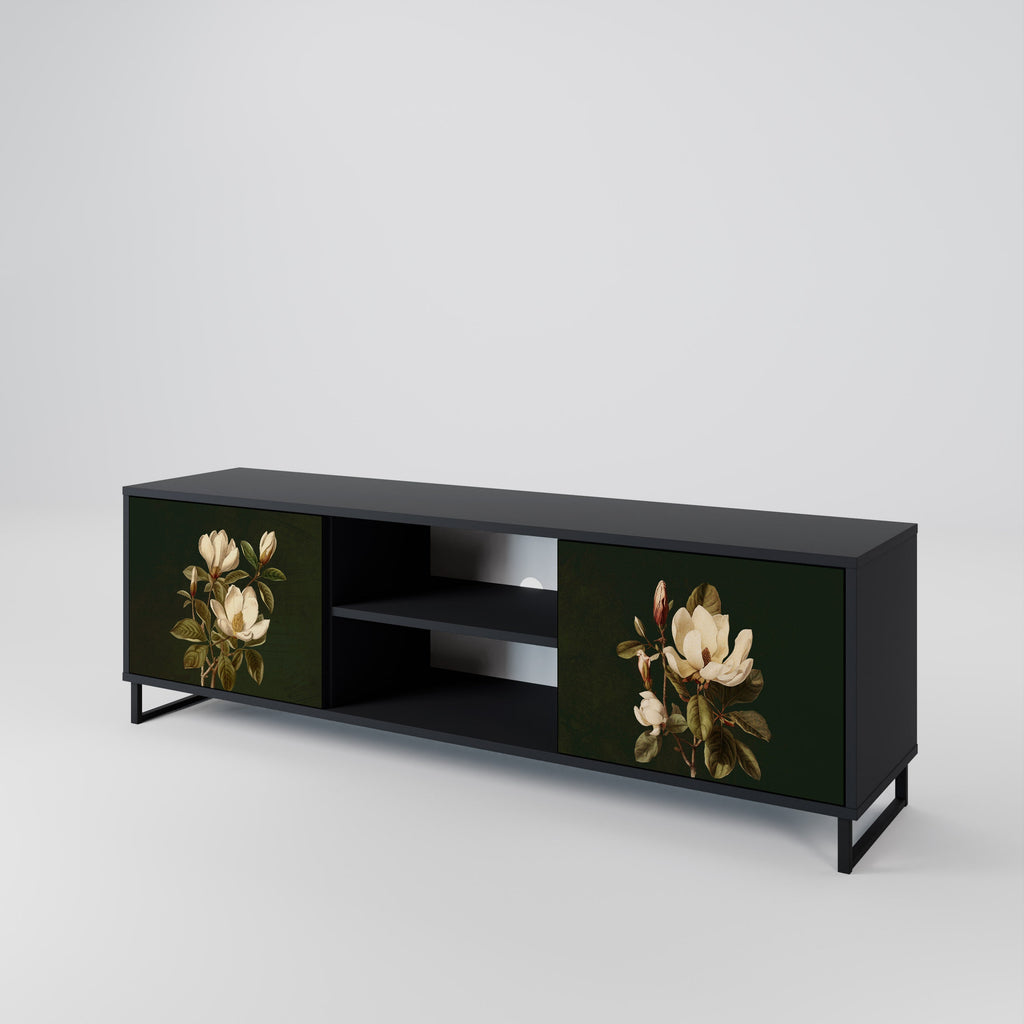 FLORAL NOIR 2-Door TV Stand in Black Finish