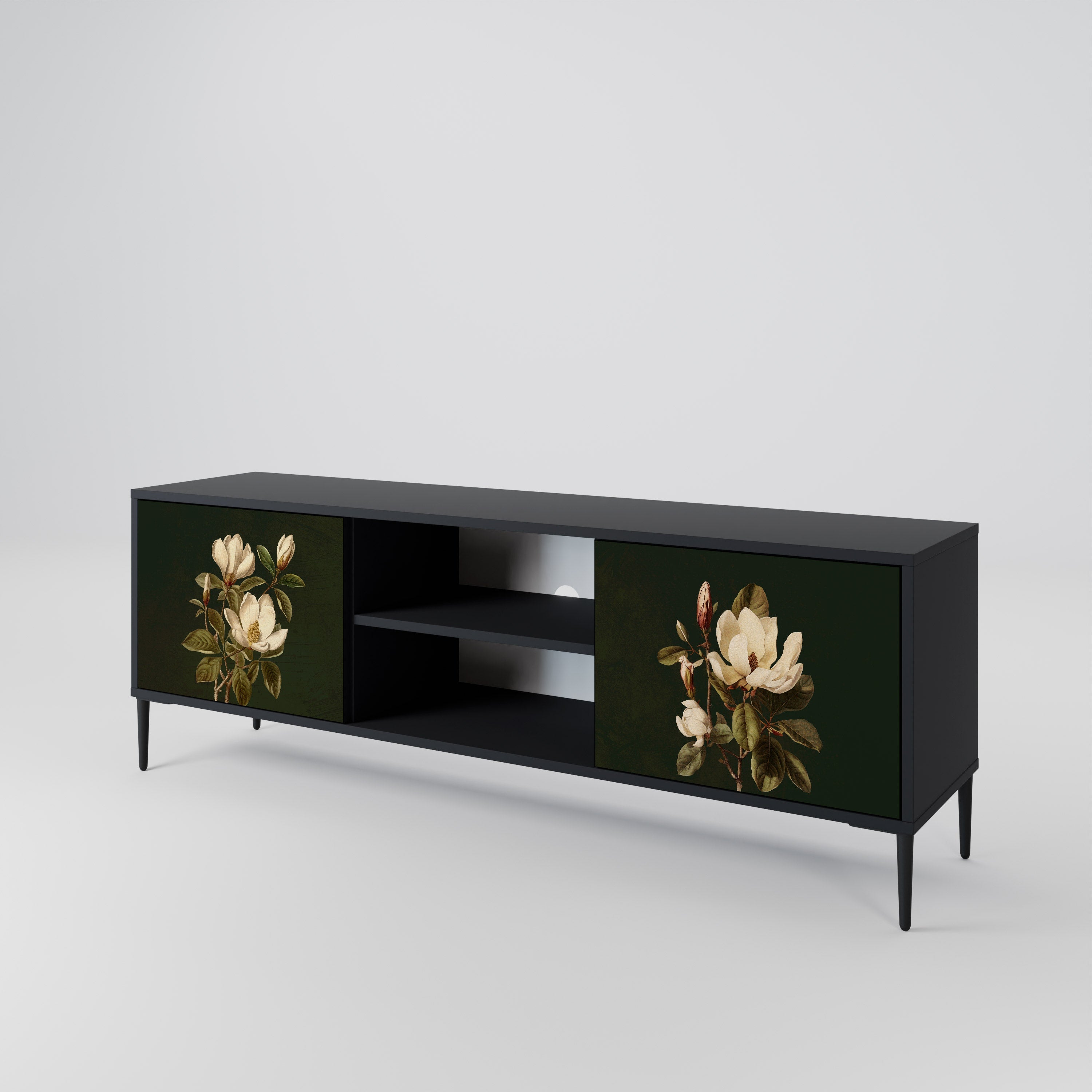 FLORAL NOIR 2-Door TV Stand in Black Finish
