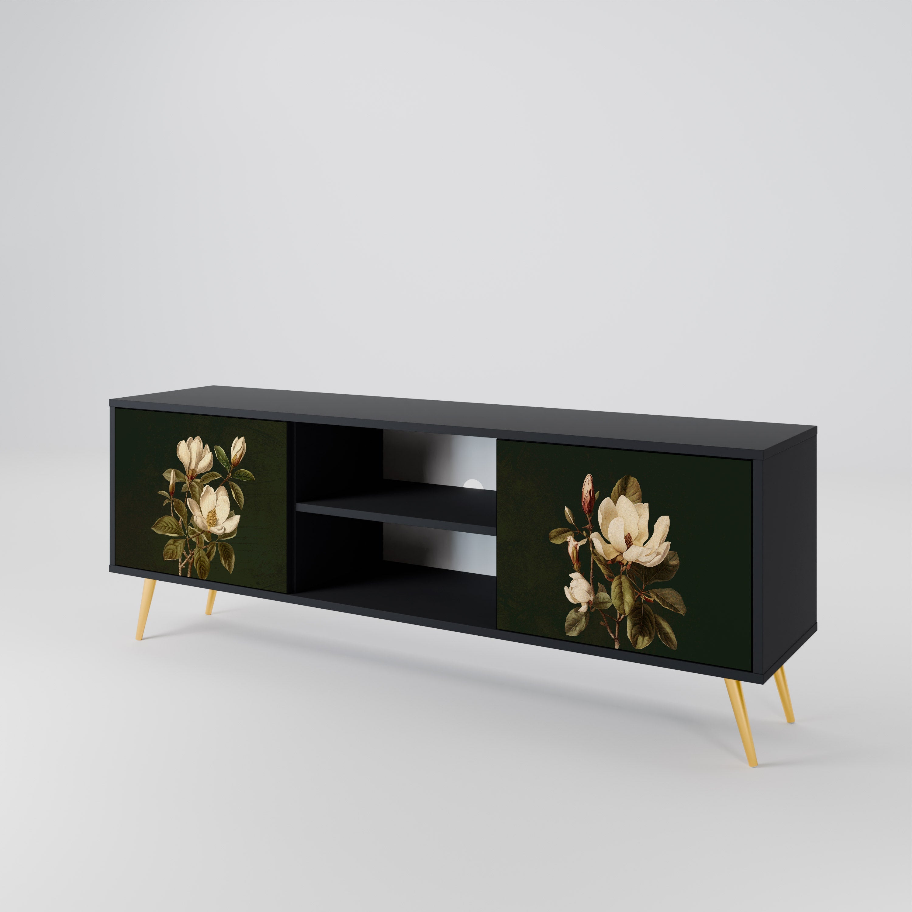 FLORAL NOIR 2-Door TV Stand in Black Finish