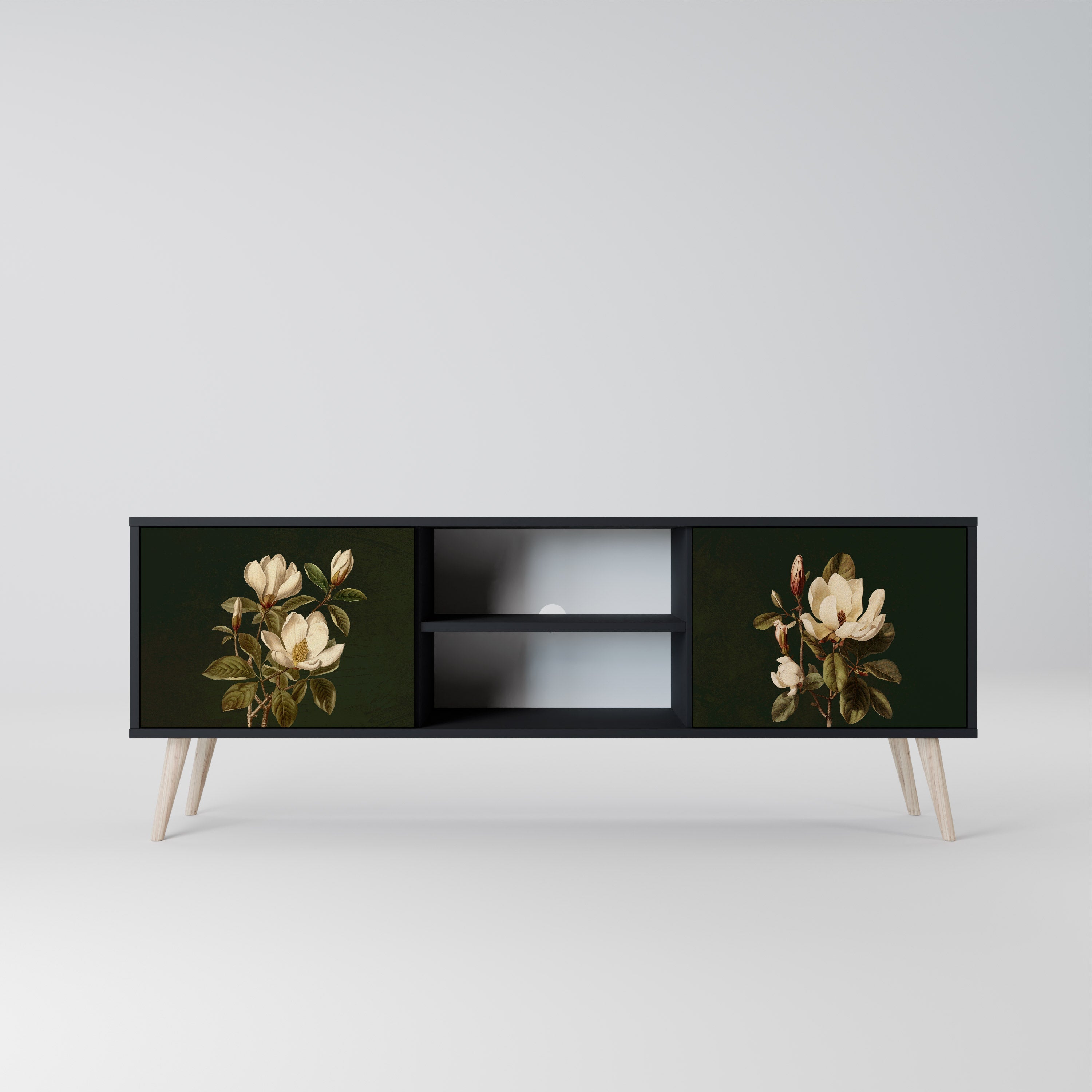 FLORAL NOIR 2-Door TV Stand in Black Finish