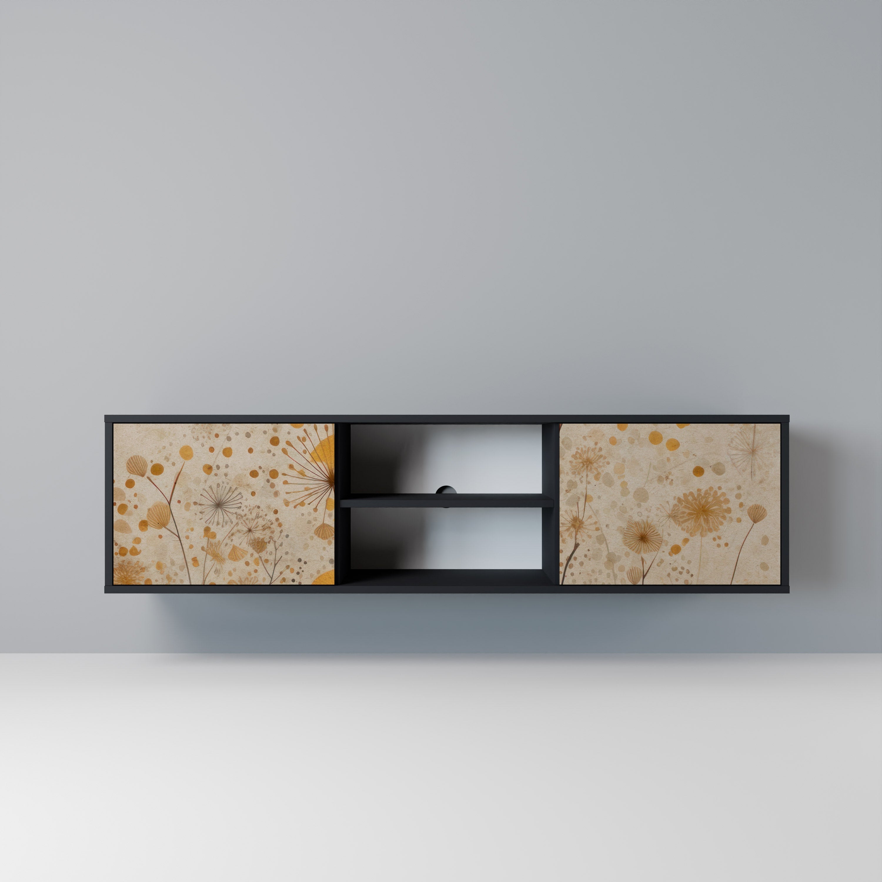 MORNING GLADE 2-Door TV Stand in Black Finish