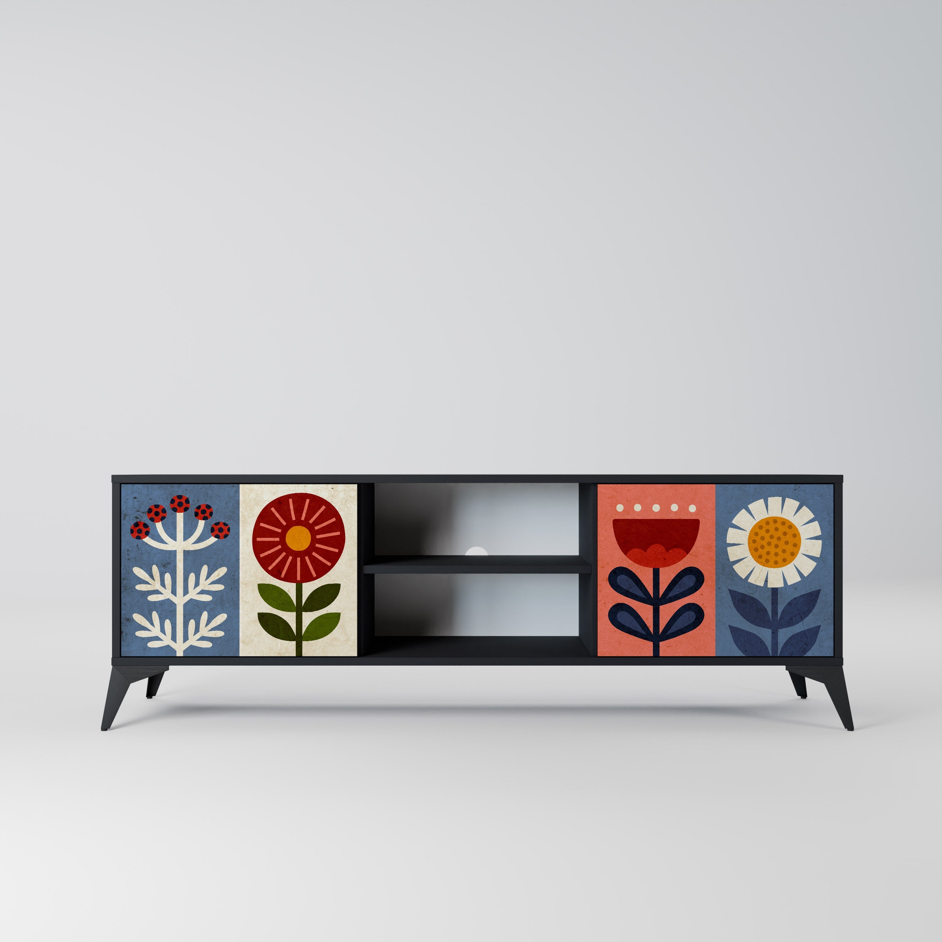 SCANDIC FLOWERET 2-Door TV Stand in Black Finish