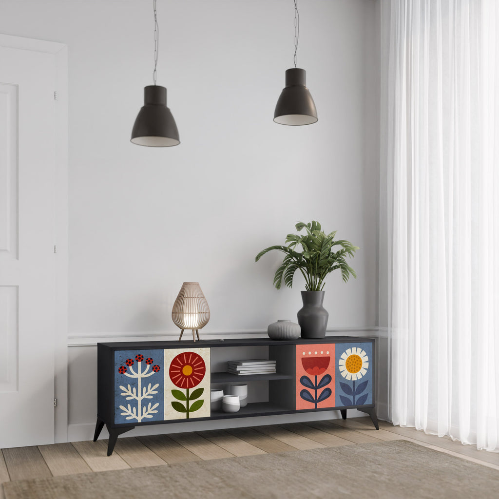 SCANDIC FLOWERET 2-Door TV Stand in Black Finish