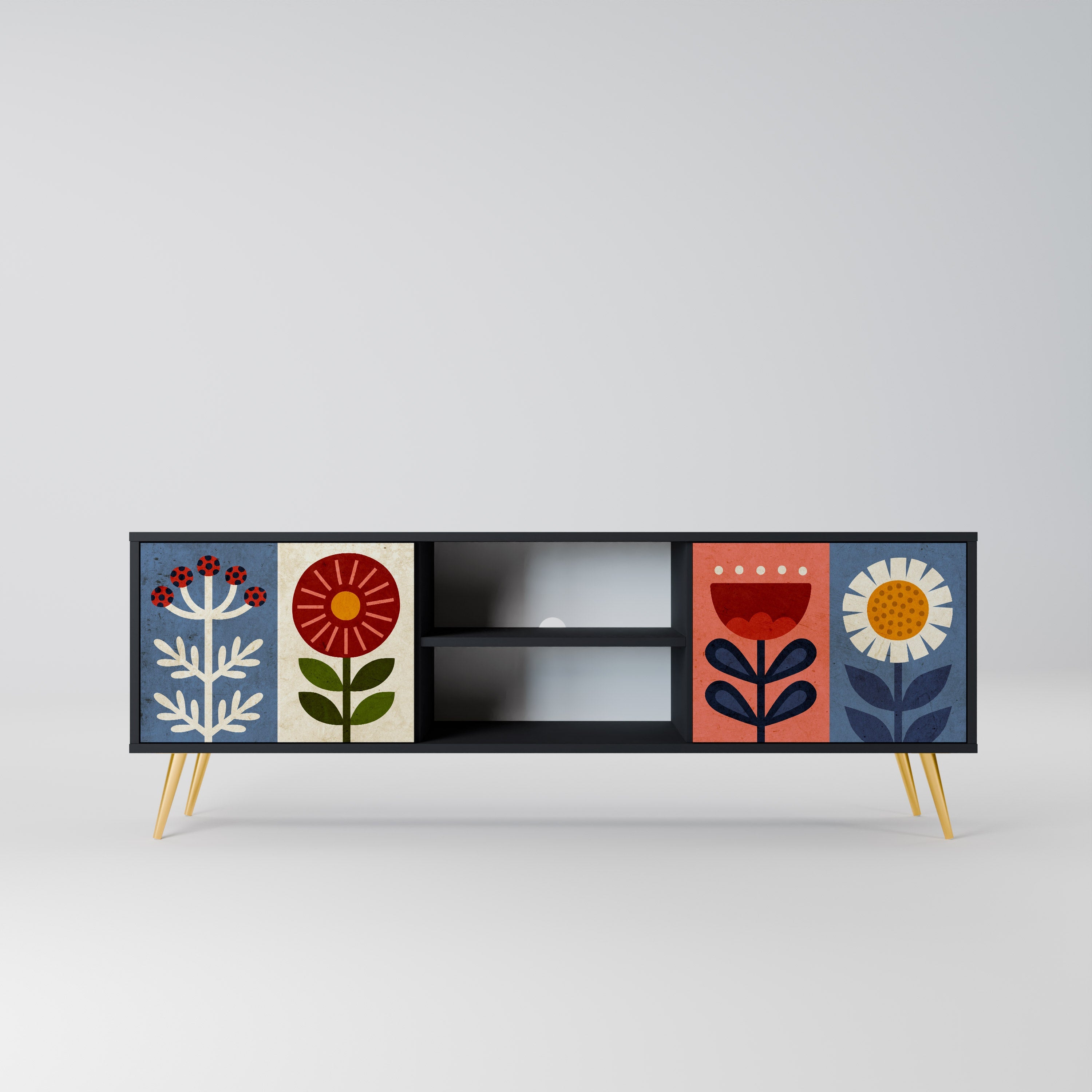 SCANDIC FLOWERET 2-Door TV Stand in Black Finish