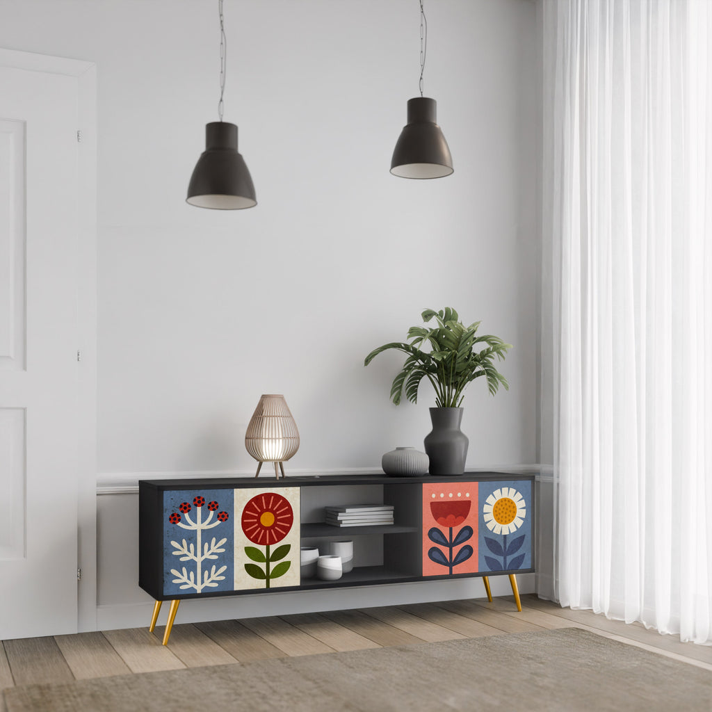 SCANDIC FLOWERET 2-Door TV Stand in Black Finish