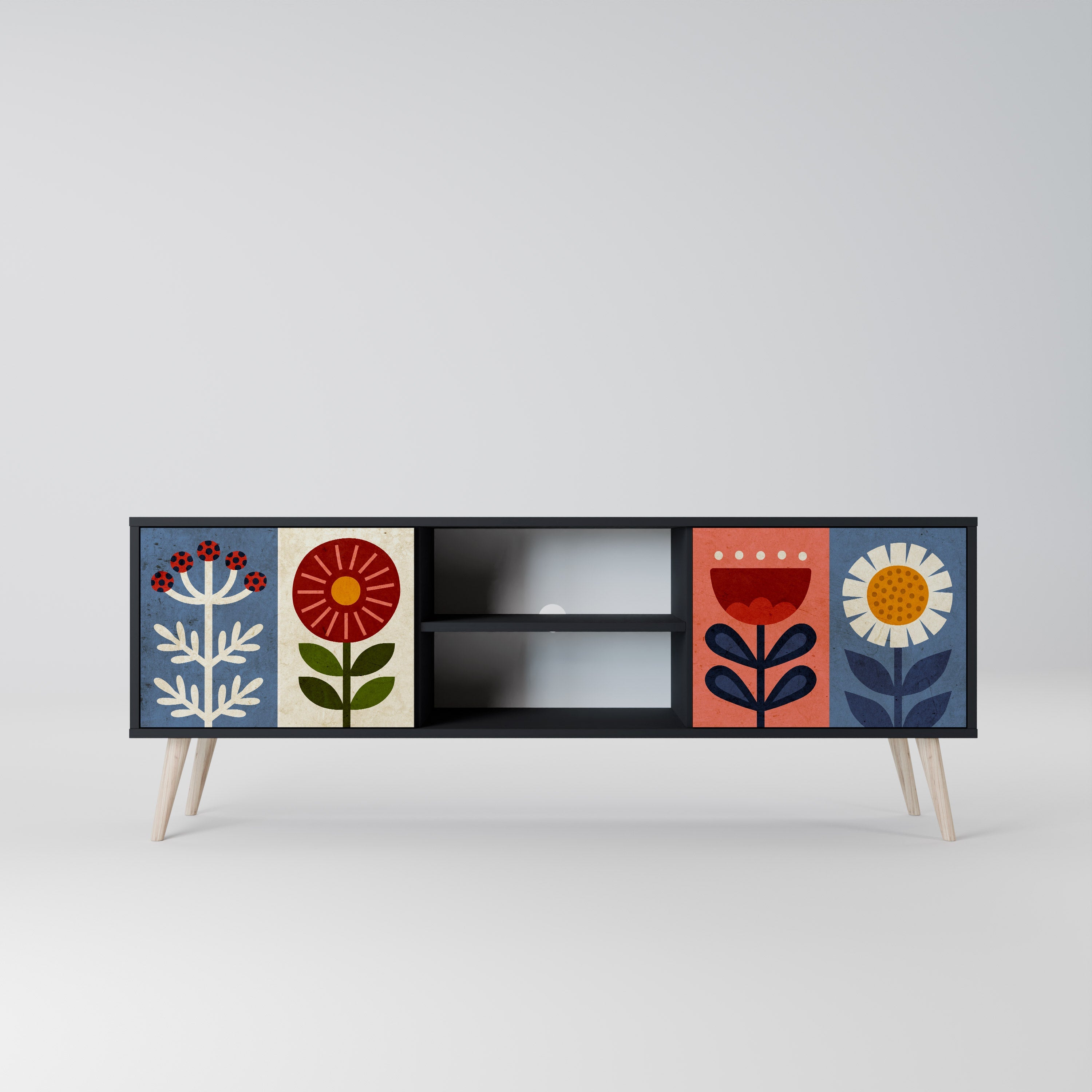 SCANDIC FLOWERET 2-Door TV Stand in Black Finish