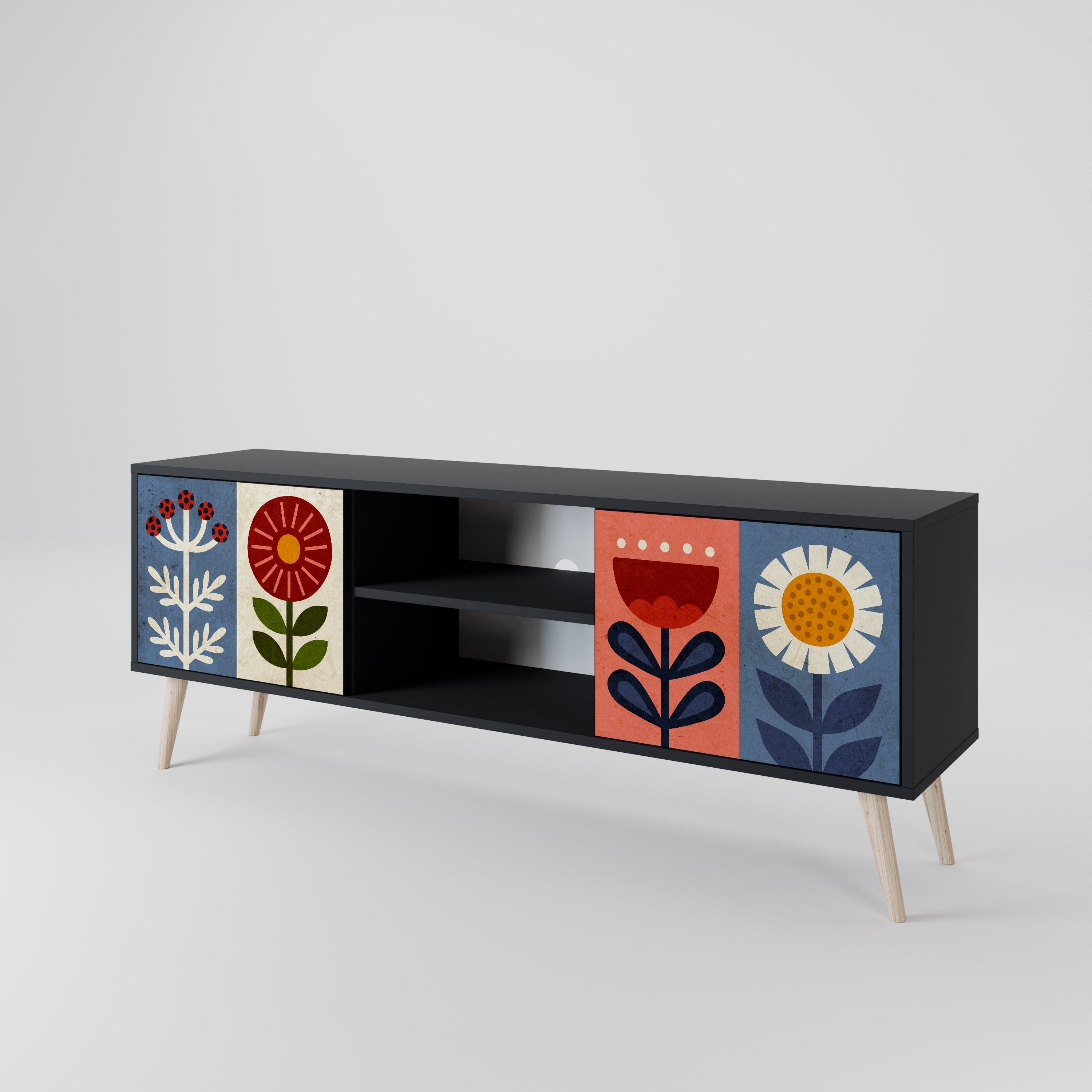 SCANDIC FLOWERET 2-Door TV Stand in Black Finish