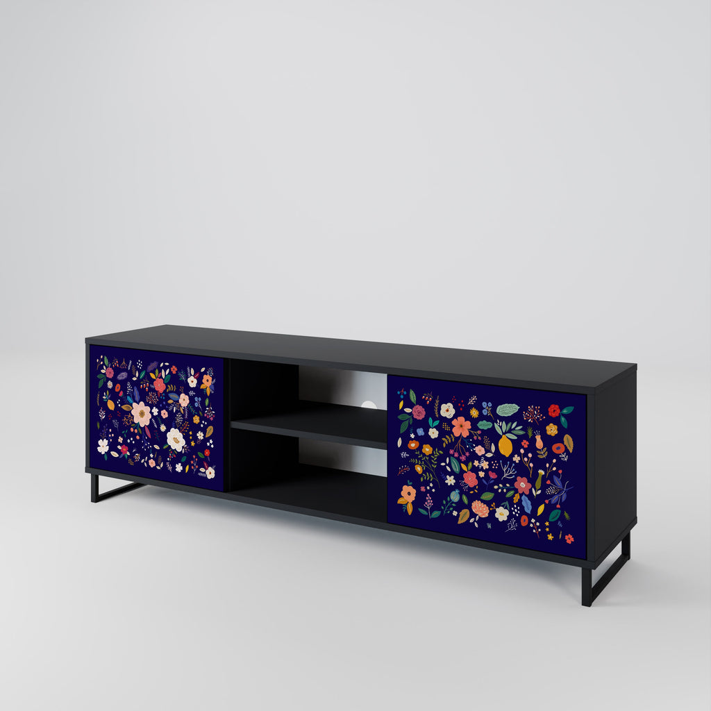 FLORAL COMBINATION 2-Door TV Stand in Black Finish