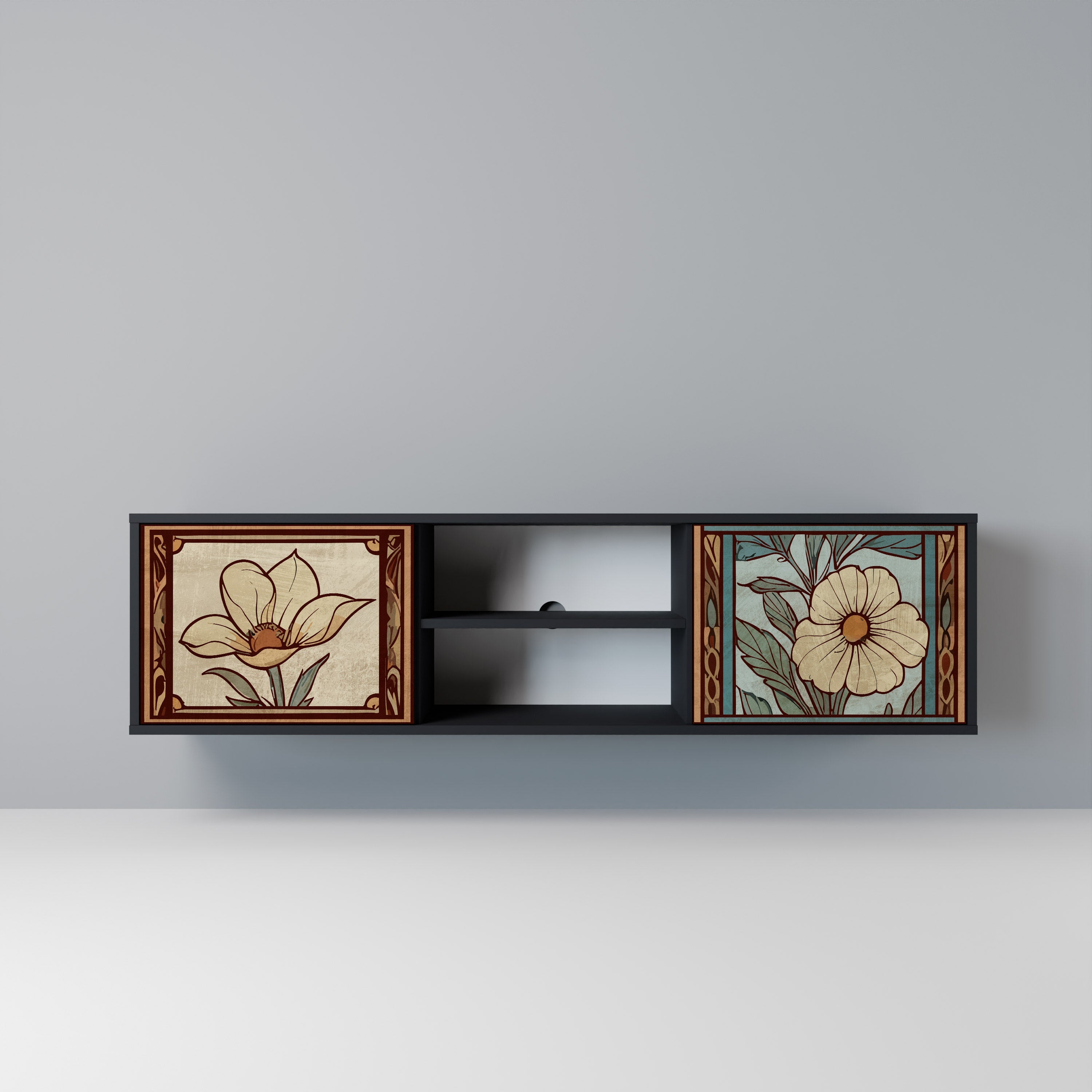 TIMELESS FLORA 2-Door TV Stand in Black Finish