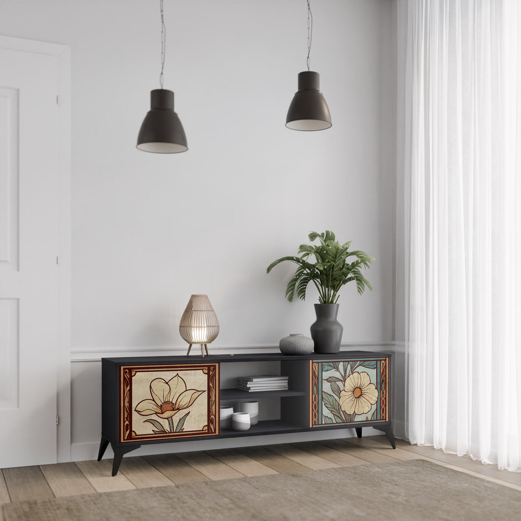 TIMELESS FLORA 2-Door TV Stand in Black Finish