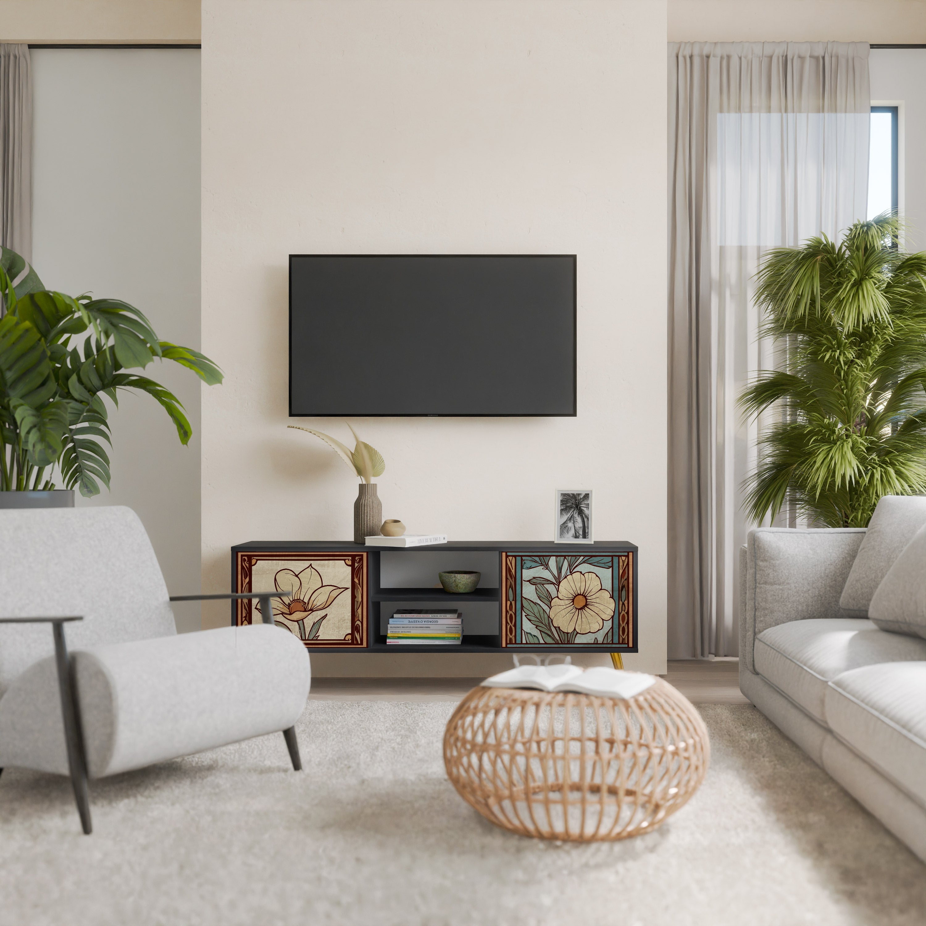 TIMELESS FLORA 2-Door TV Stand in Black Finish