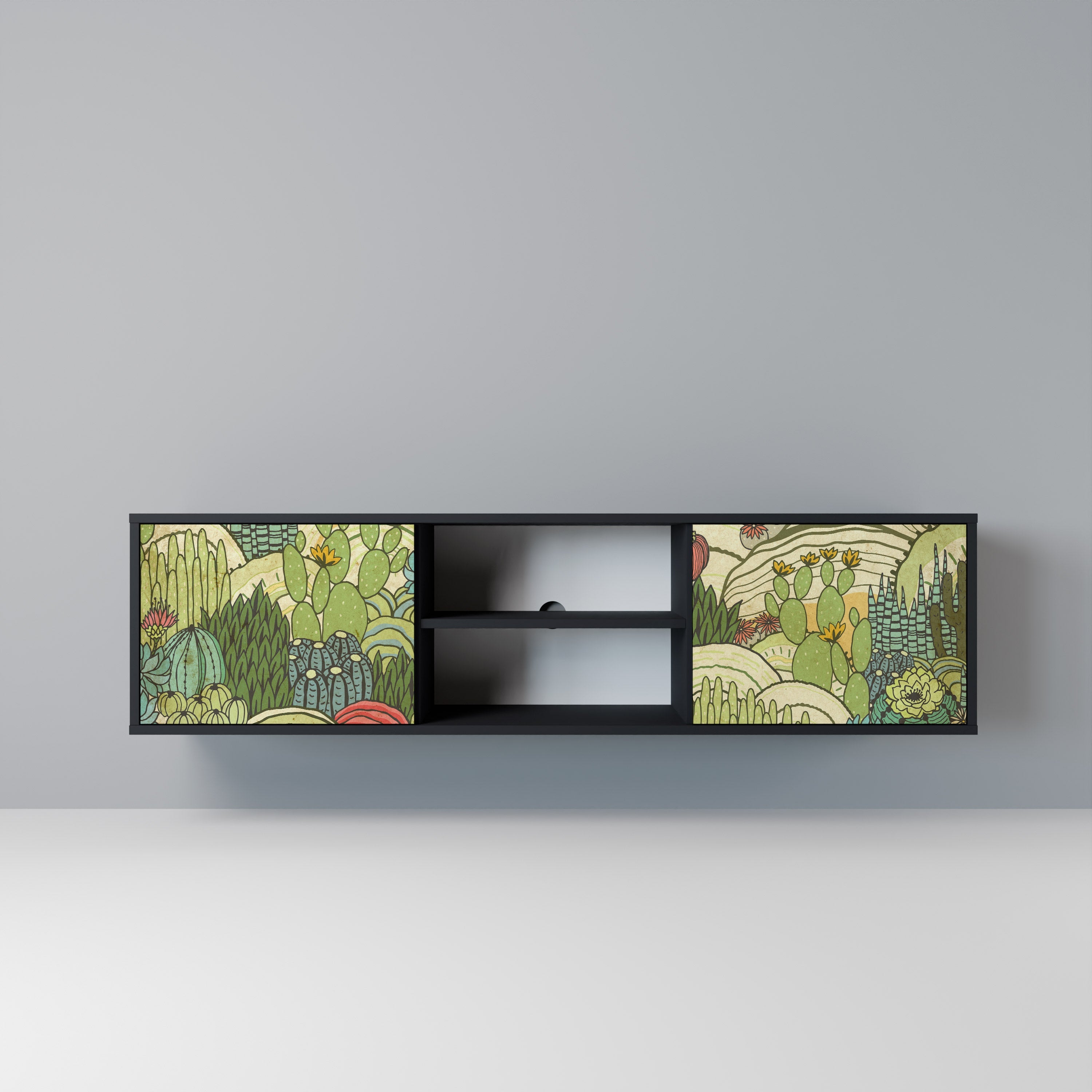 SUCCULENTS KALEIDOSCOPE 2-Door TV Stand in Black Finish