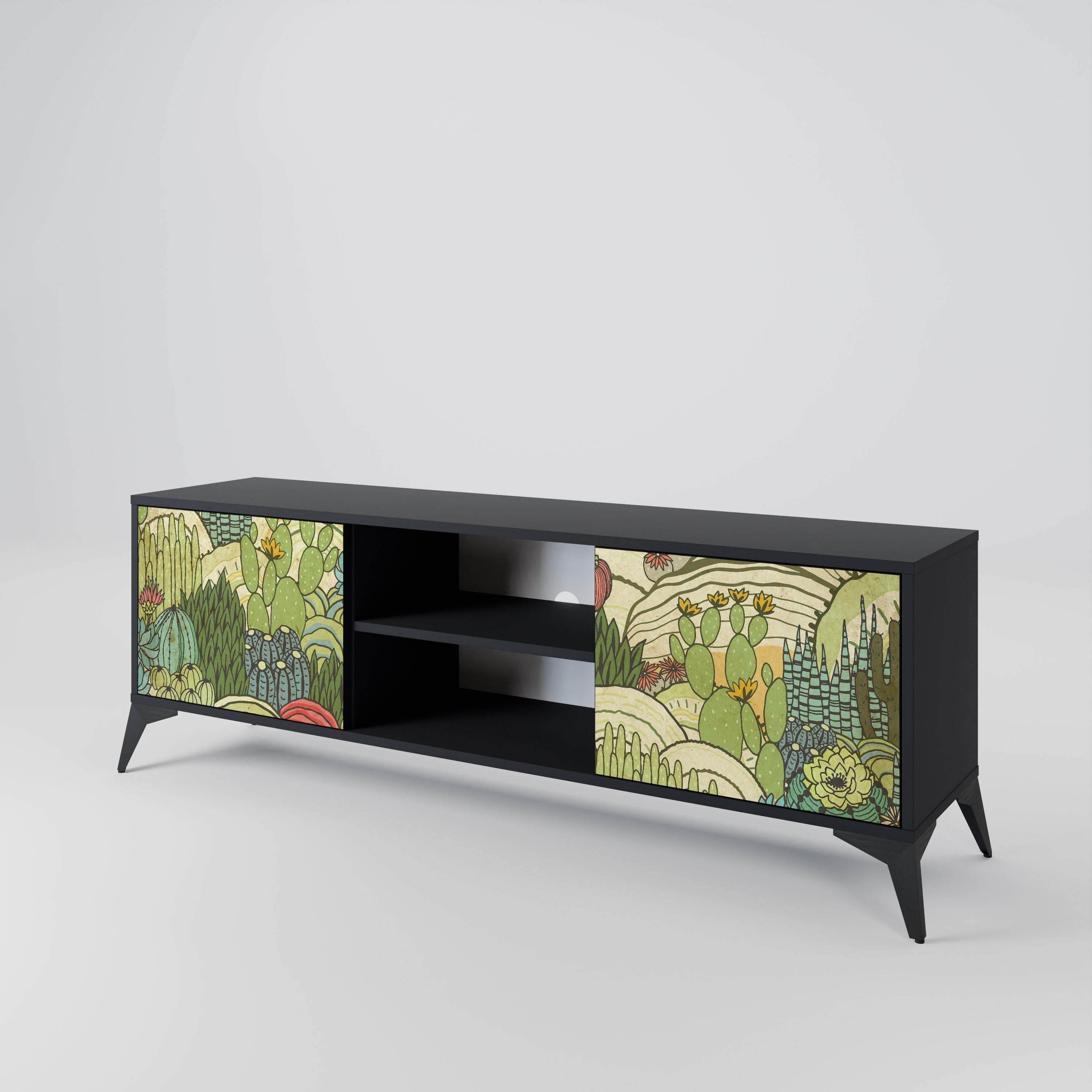 SUCCULENTS KALEIDOSCOPE 2-Door TV Stand in Black Finish