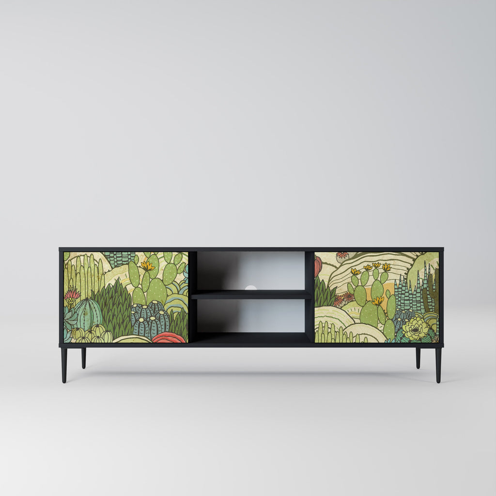 SUCCULENTS KALEIDOSCOPE 2-Door TV Stand in Black Finish