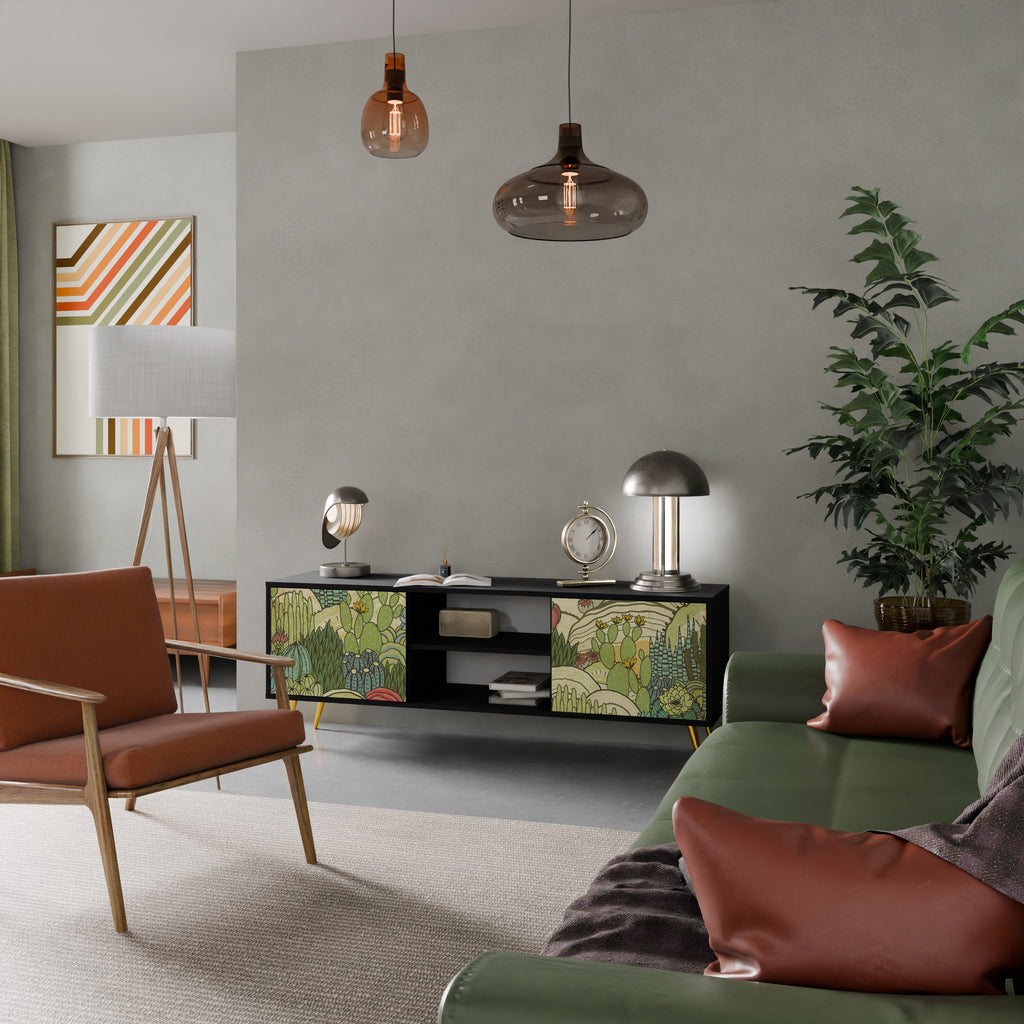 SUCCULENTS KALEIDOSCOPE 2-Door TV Stand in Black Finish