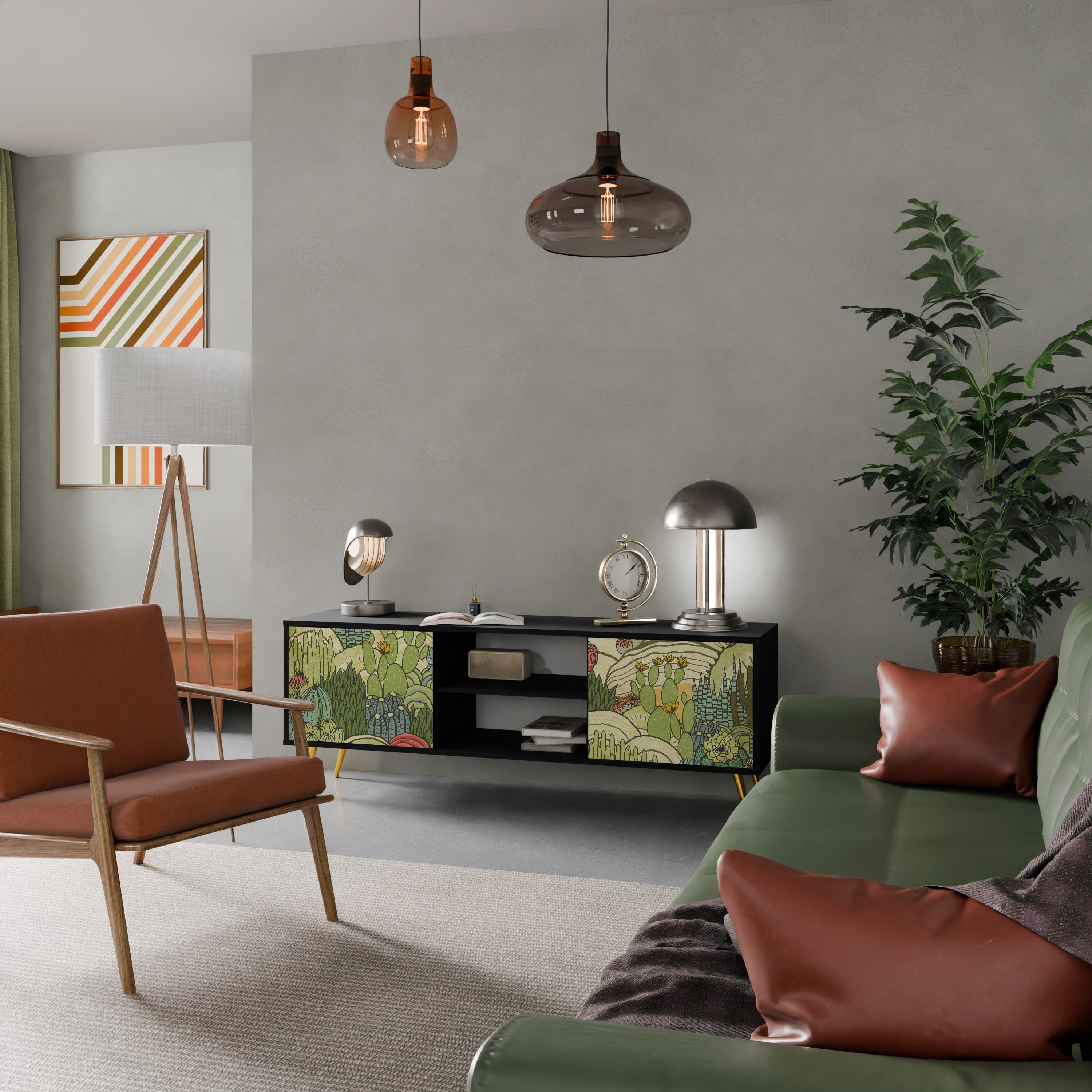 SUCCULENTS KALEIDOSCOPE 2-Door TV Stand in Black Finish