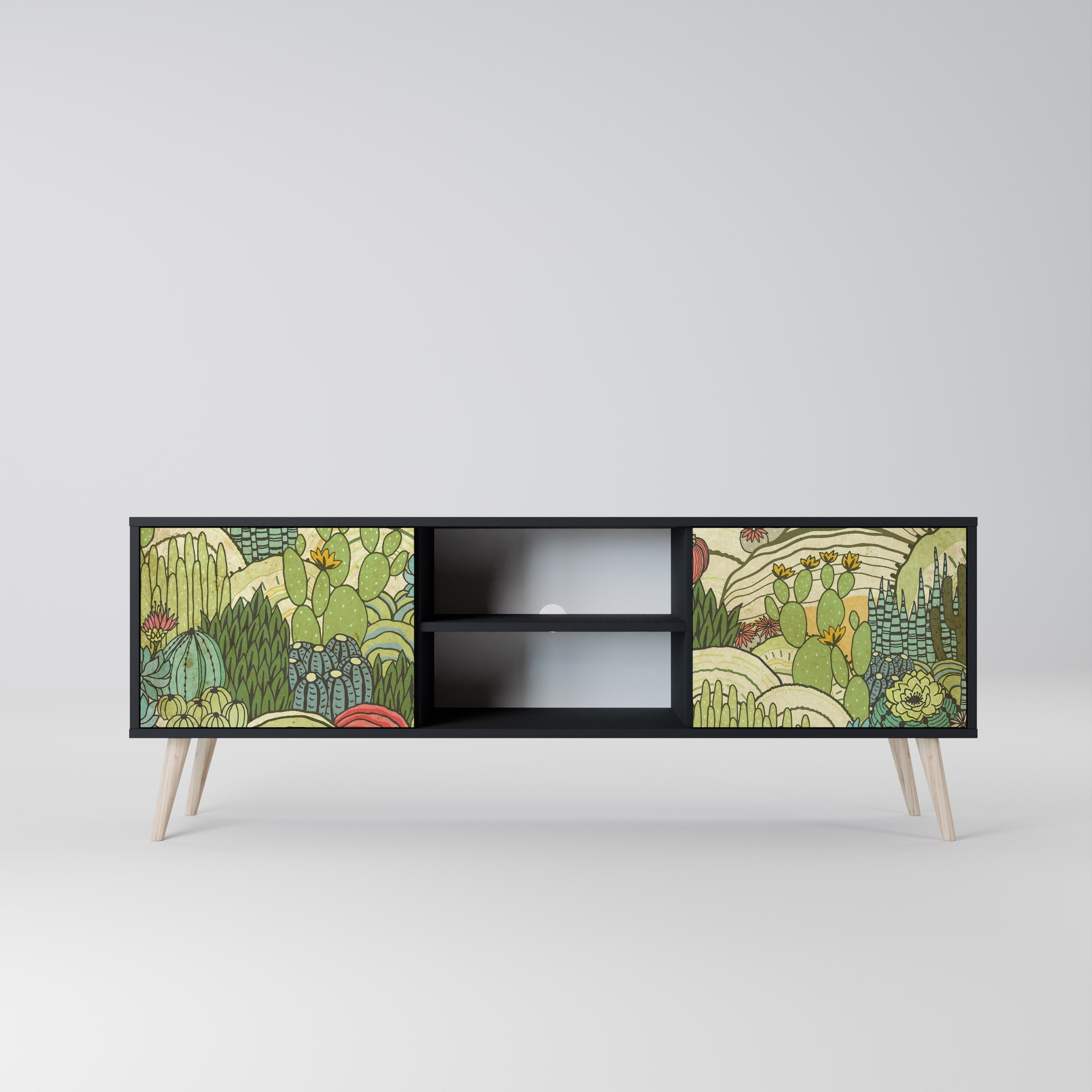 SUCCULENTS KALEIDOSCOPE 2-Door TV Stand in Black Finish