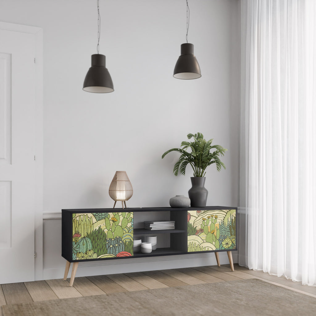 SUCCULENTS KALEIDOSCOPE 2-Door TV Stand in Black Finish