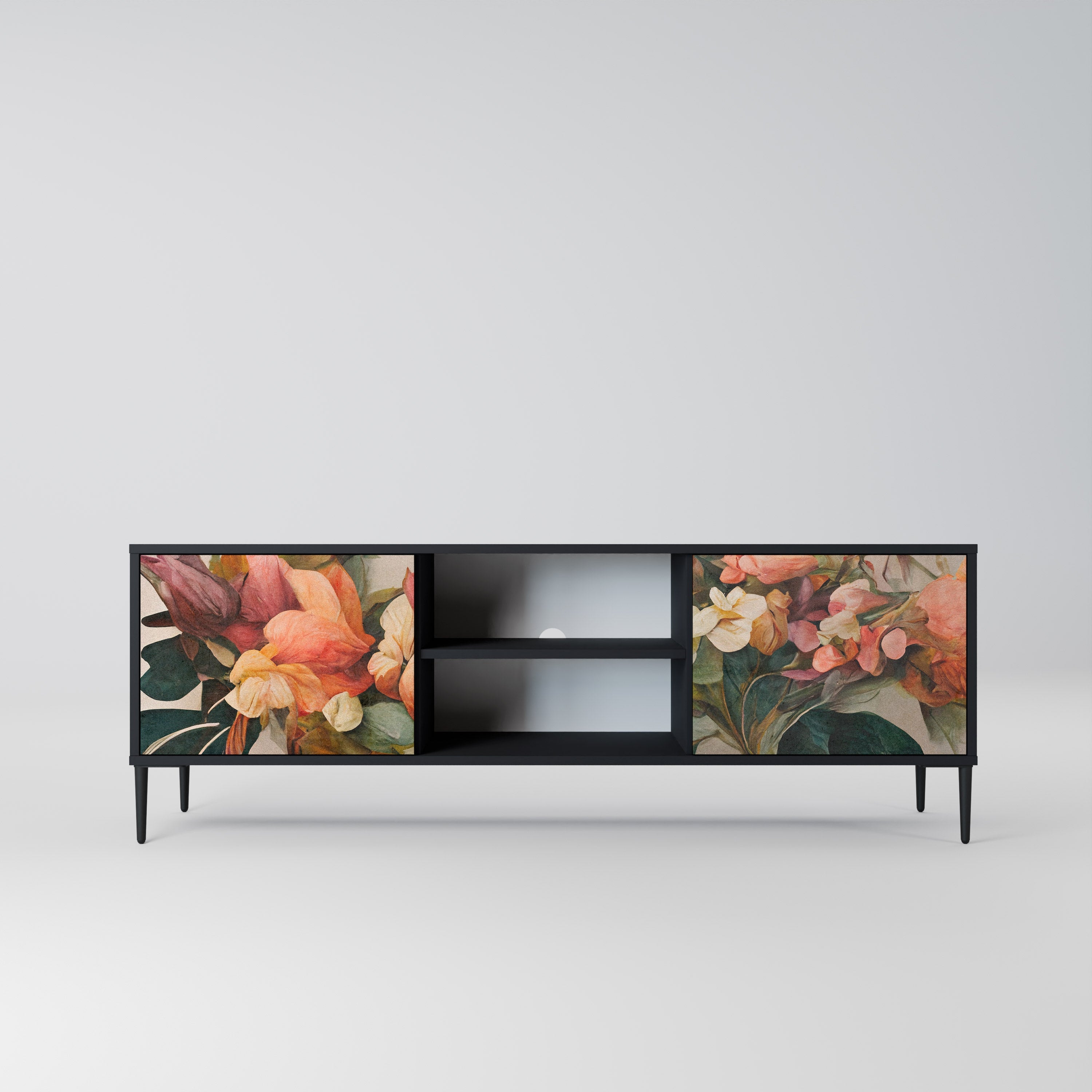 STYLISH BEAUTY 2-Door TV Stand in Black Finish