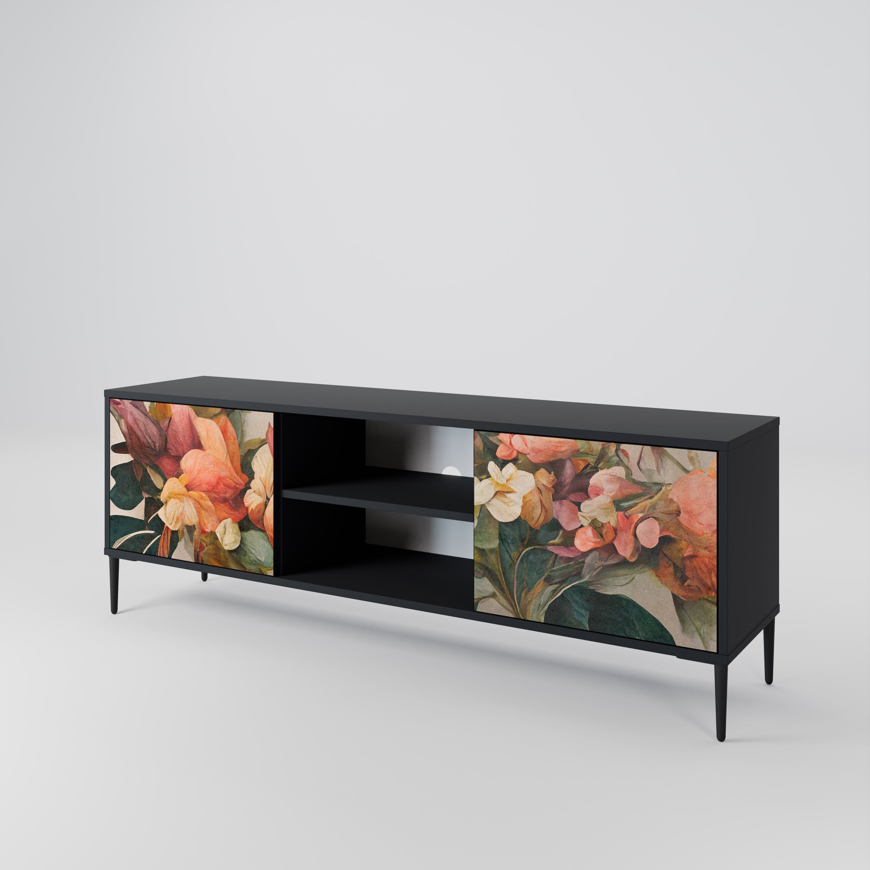 STYLISH BEAUTY 2-Door TV Stand in Black Finish