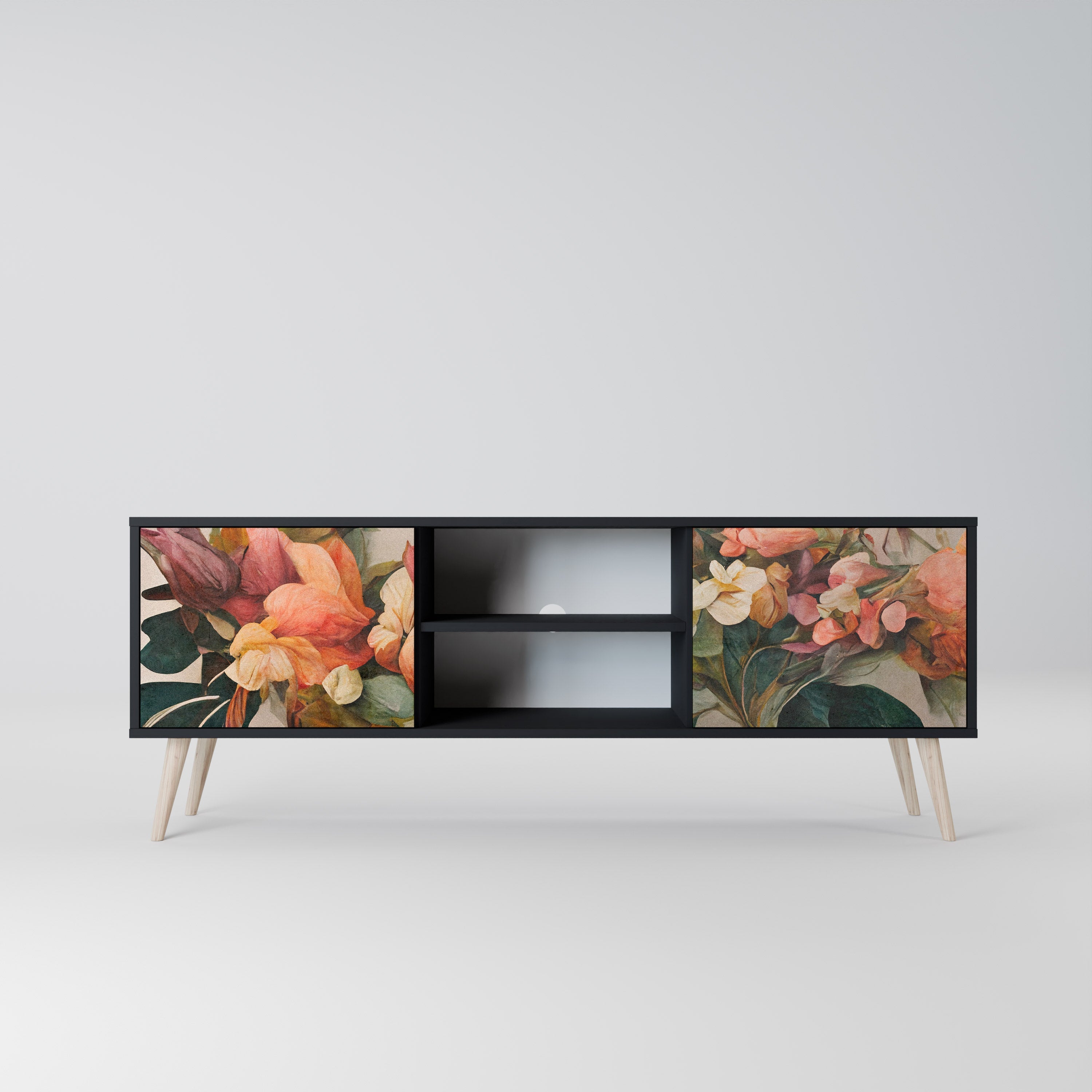 STYLISH BEAUTY 2-Door TV Stand in Black Finish