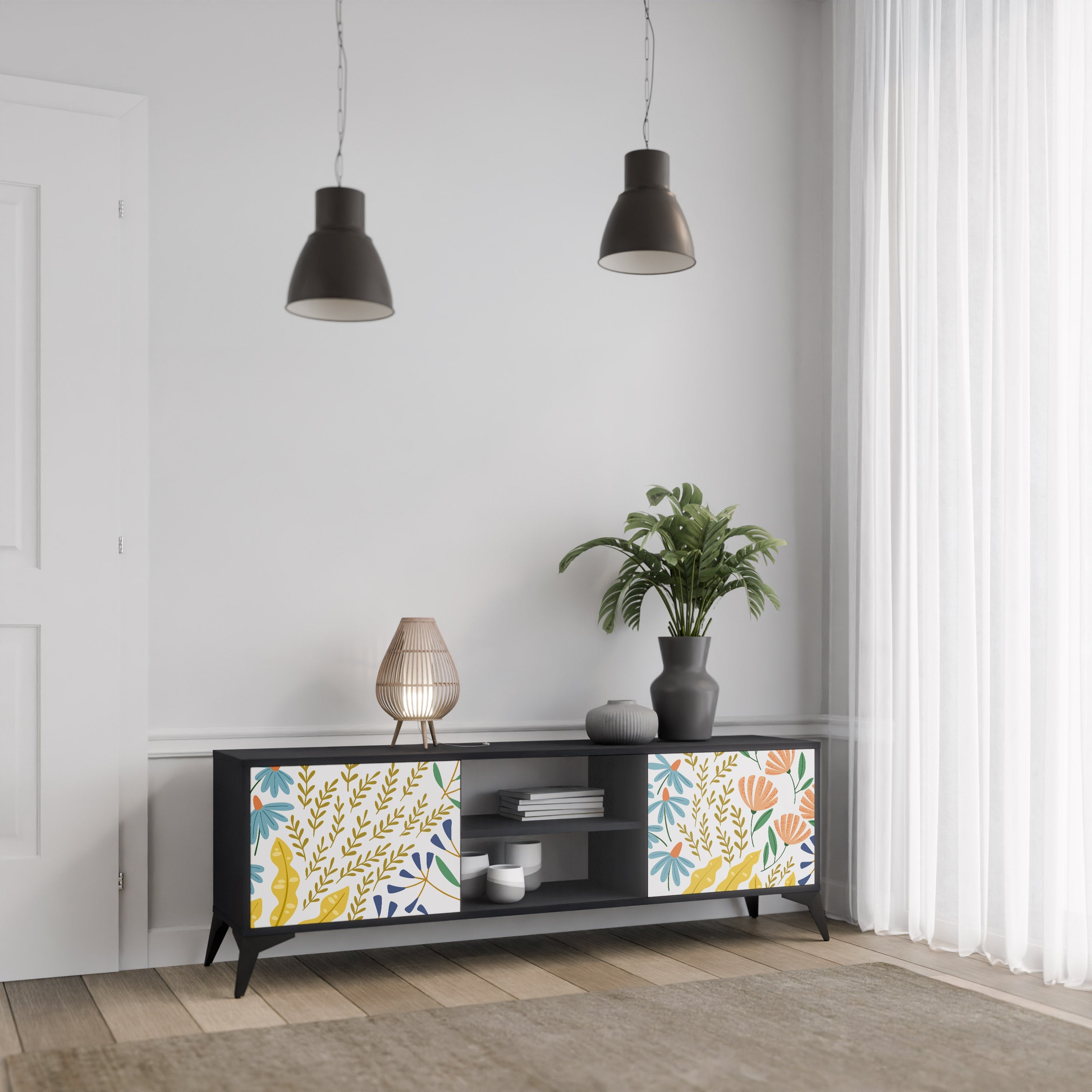 HELLO SPRING 2-Door TV Stand in Black Finish