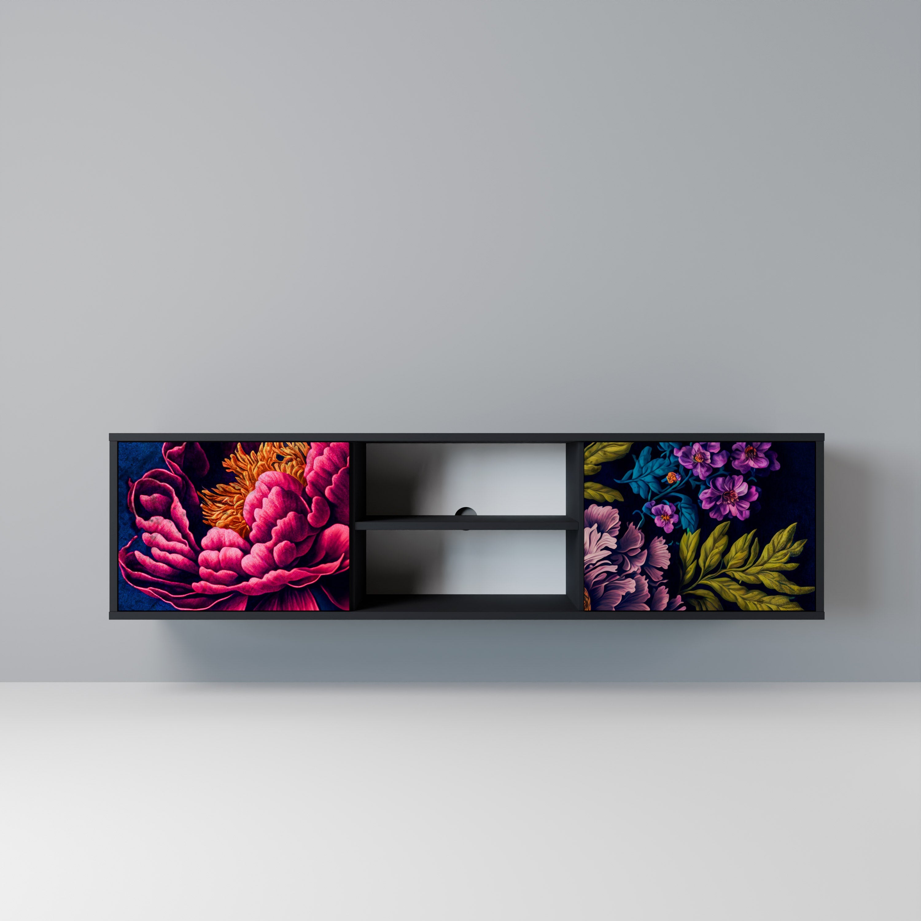 Meuble TV 2 portes BLOOMING ELEGANCE finition noire