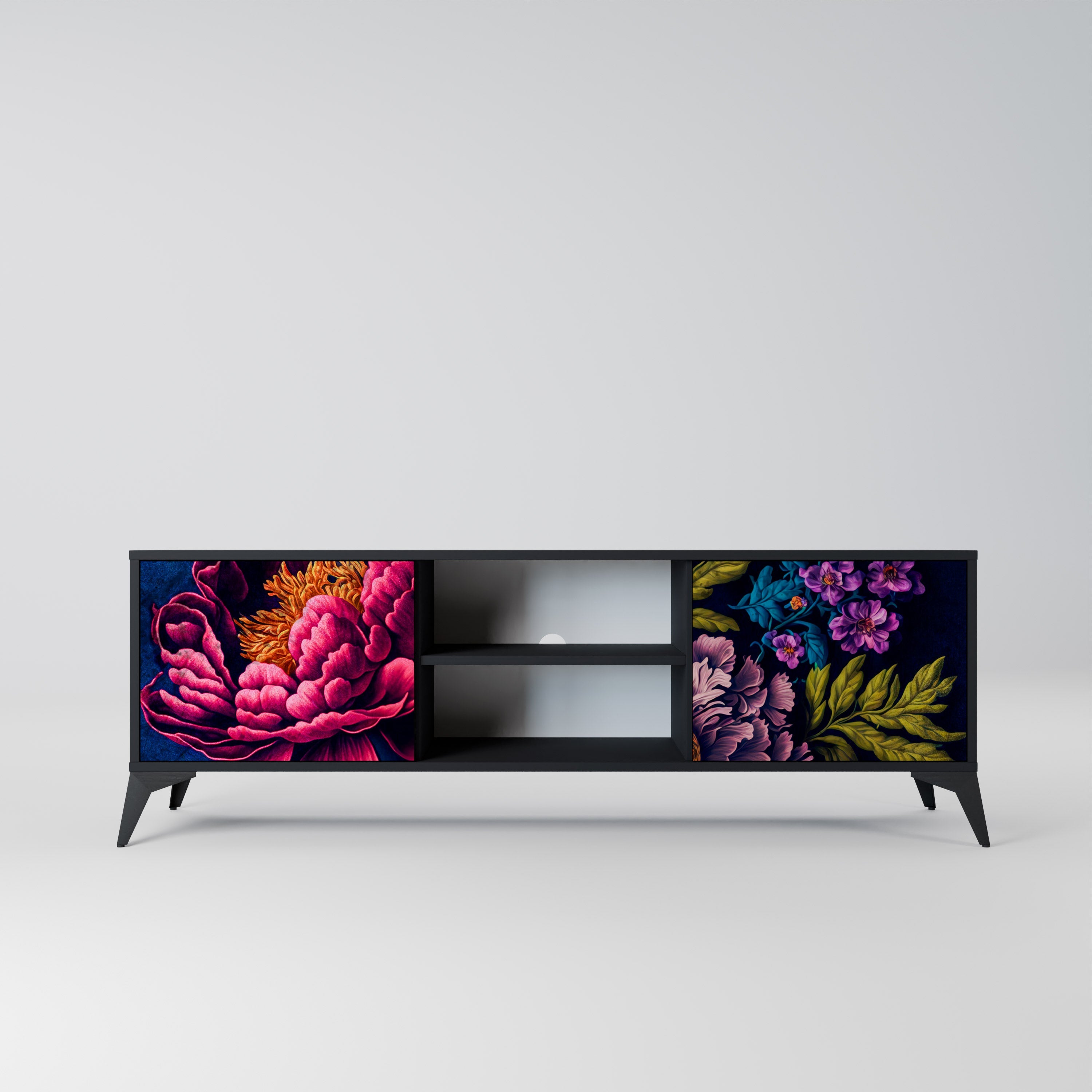 Meuble TV 2 portes BLOOMING ELEGANCE finition noire