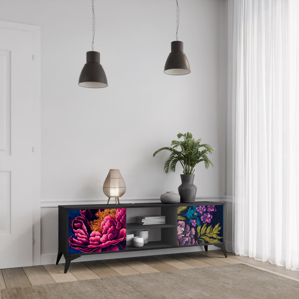 Meuble TV 2 portes BLOOMING ELEGANCE finition noire