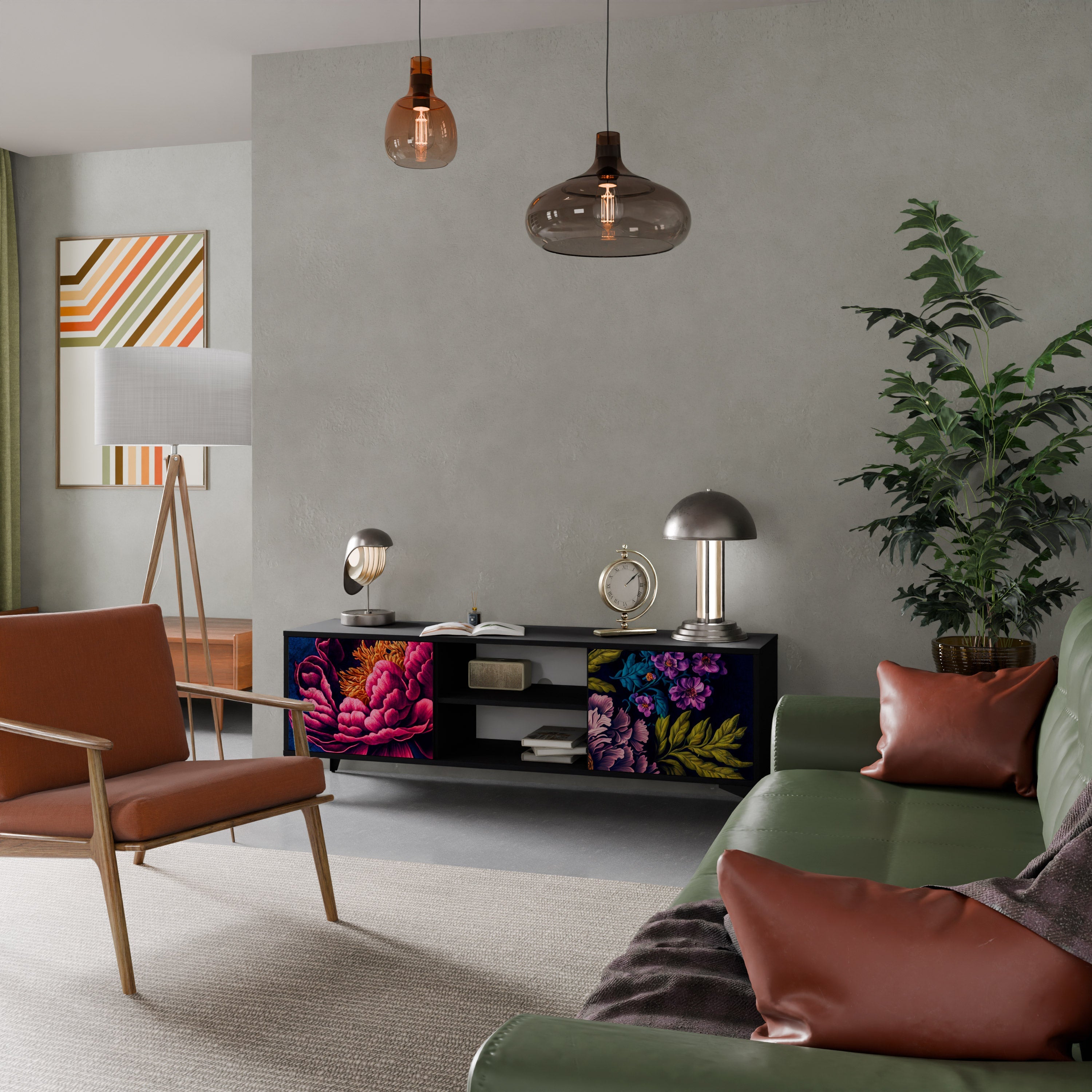 Meuble TV 2 portes BLOOMING ELEGANCE finition noire