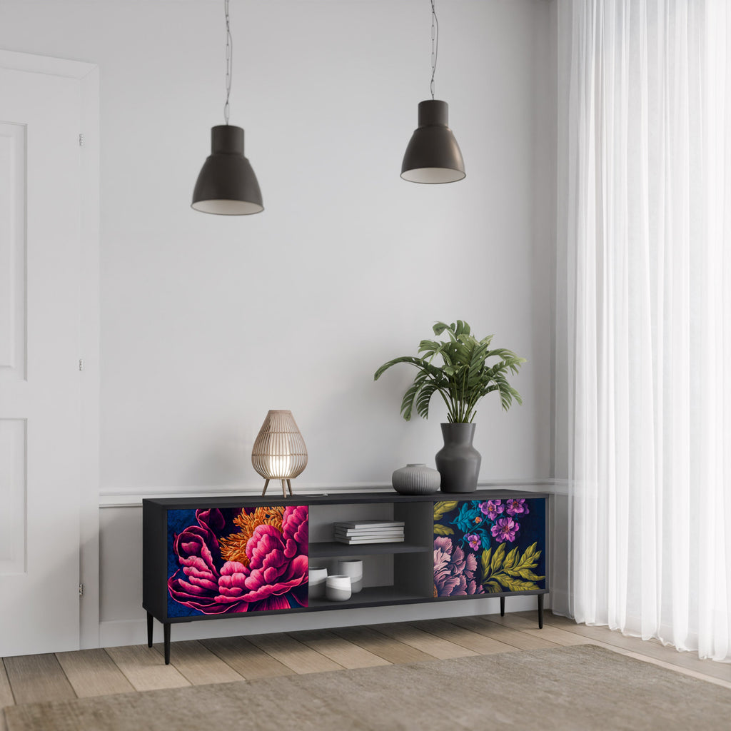 Meuble TV 2 portes BLOOMING ELEGANCE finition noire