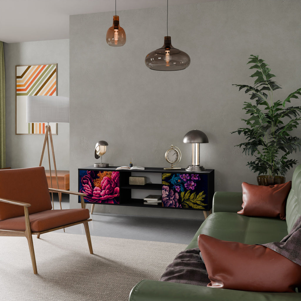 Meuble TV 2 portes BLOOMING ELEGANCE finition noire