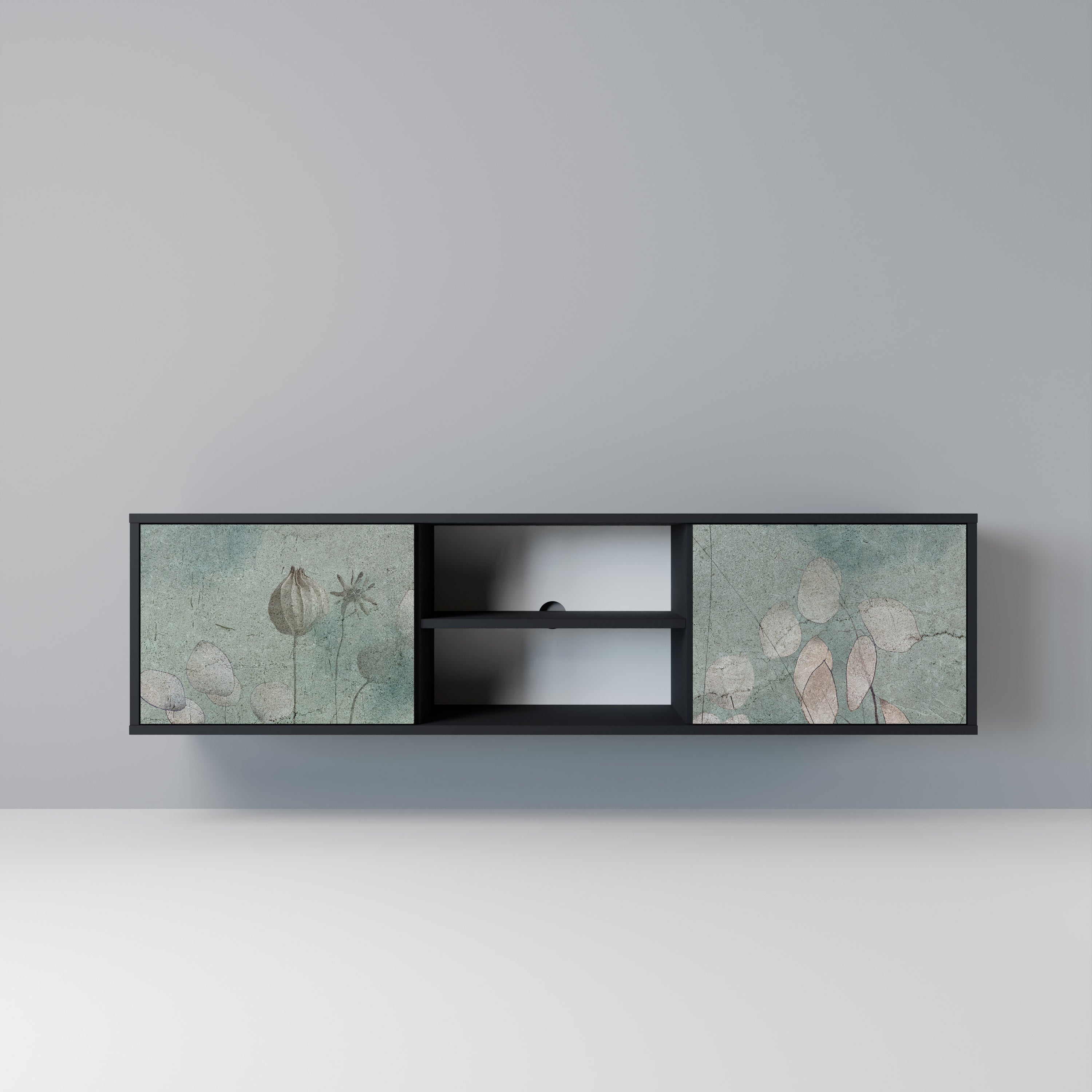 NIGHT LADY 2-Door TV Stand in Black Finish