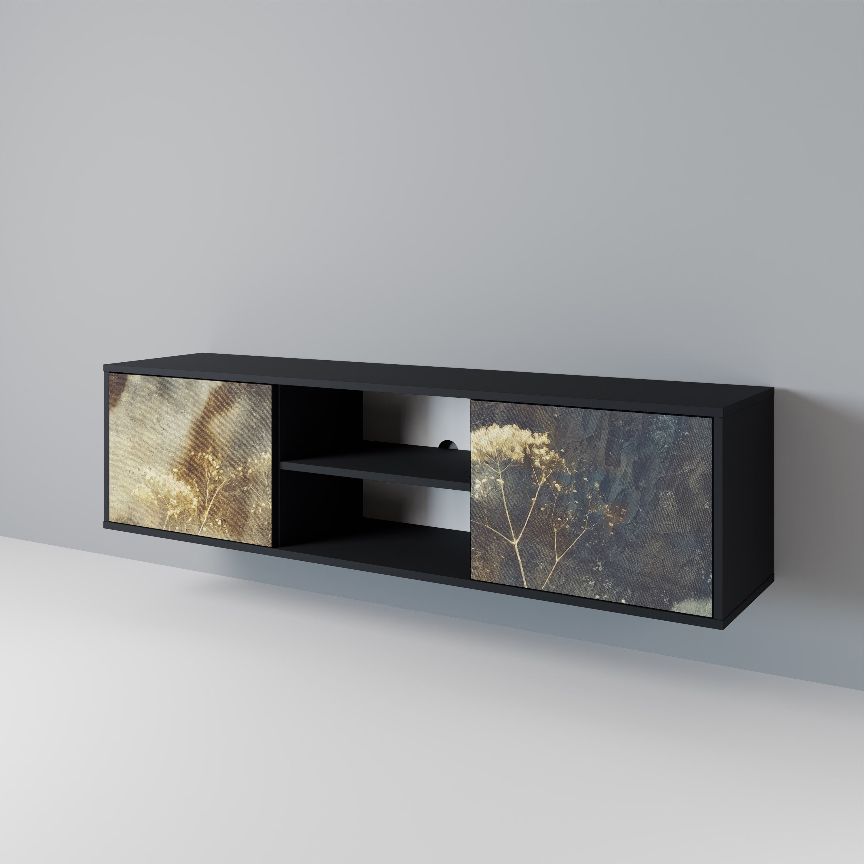 GENTLE POWER 2-Door TV Stand in Black Finish