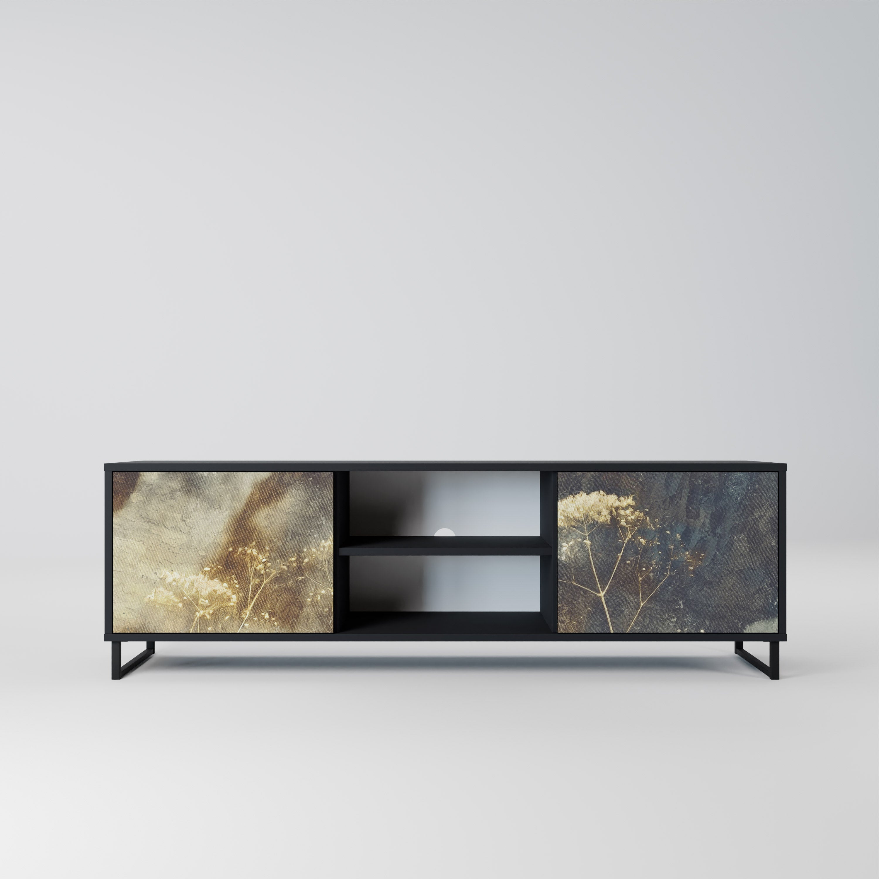 GENTLE POWER 2-Door TV Stand in Black Finish