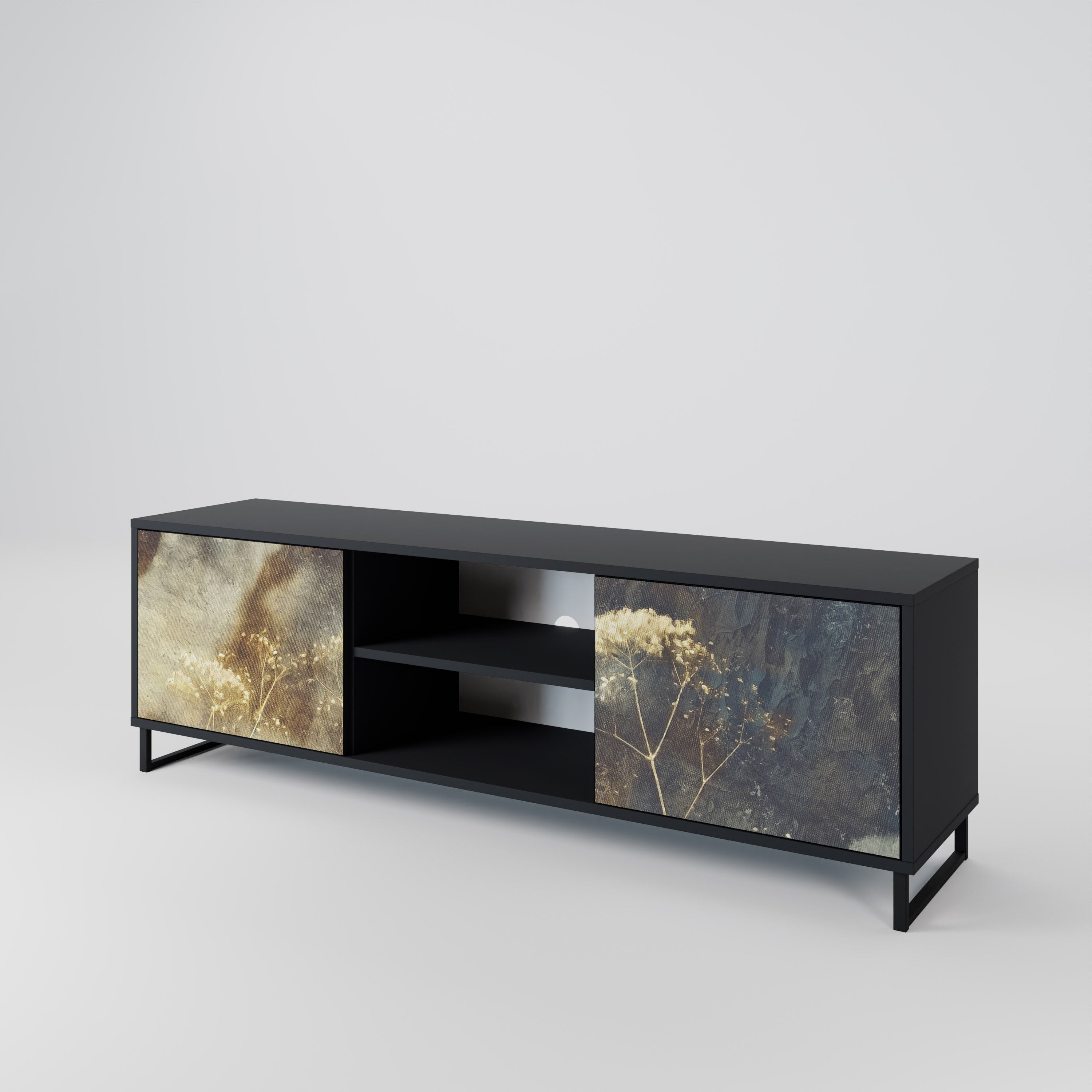 GENTLE POWER 2-Door TV Stand in Black Finish