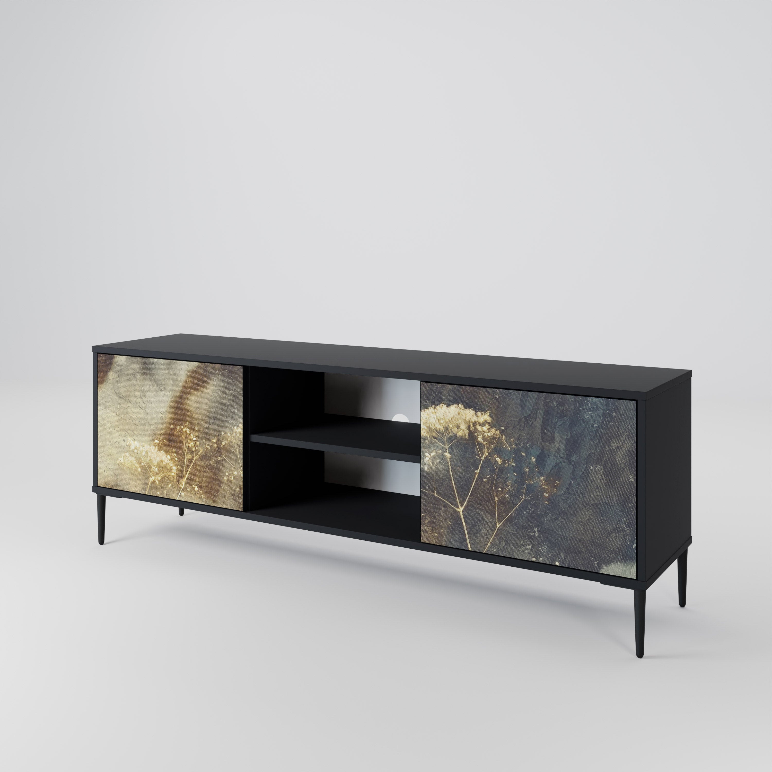 GENTLE POWER 2-Door TV Stand in Black Finish