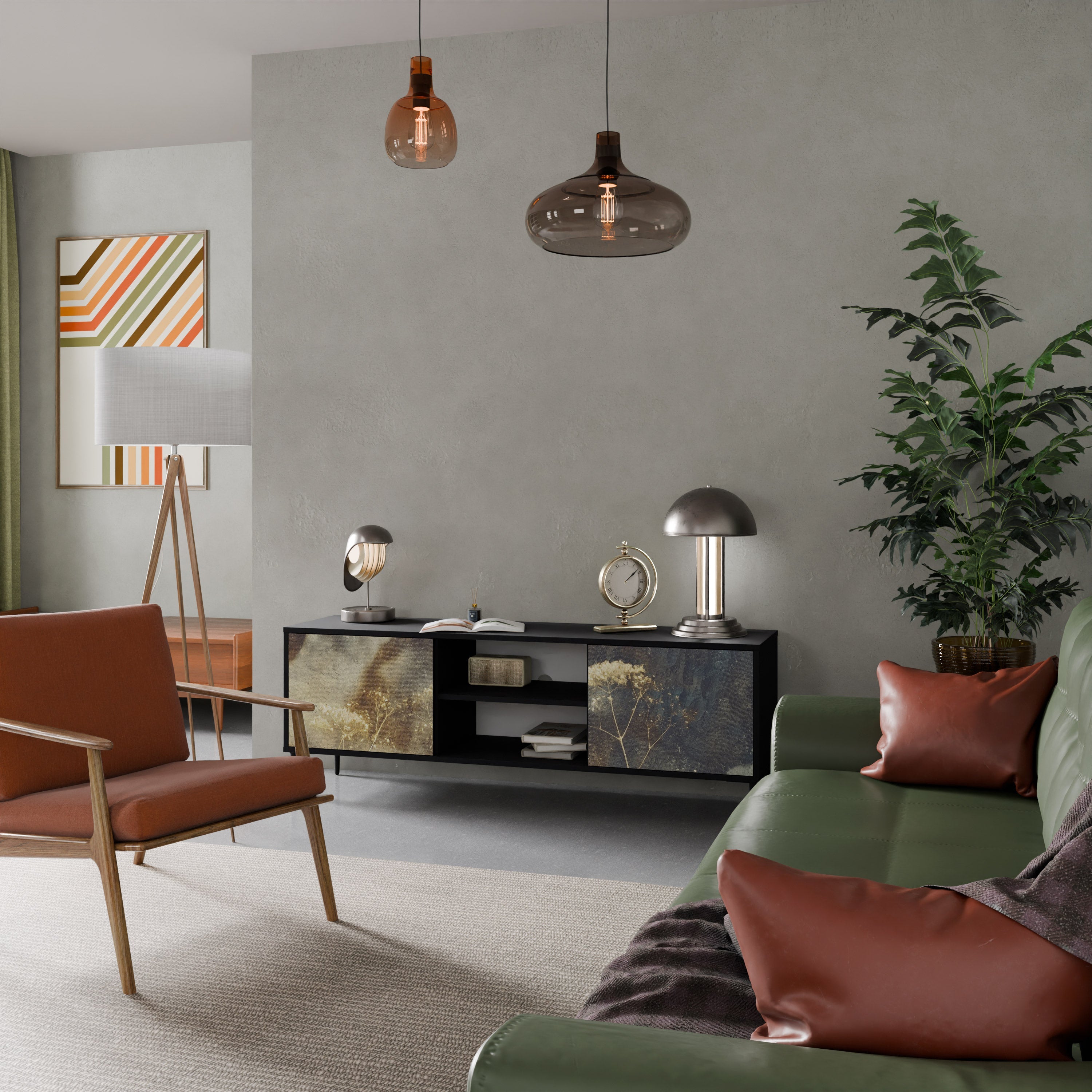 GENTLE POWER 2-Door TV Stand in Black Finish