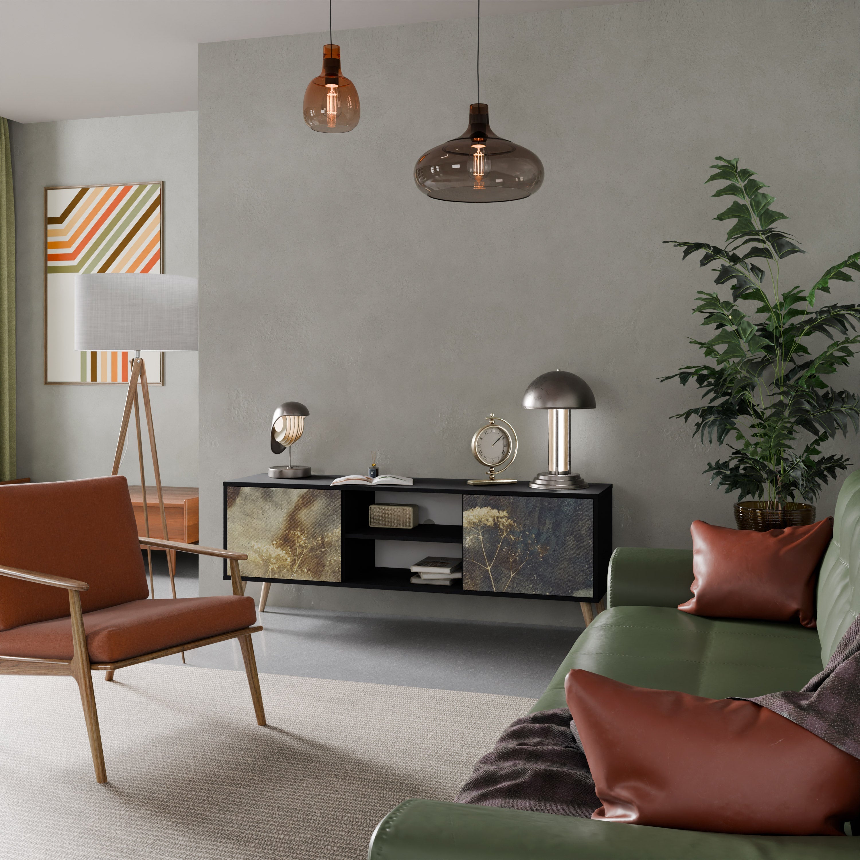 GENTLE POWER 2-Door TV Stand in Black Finish