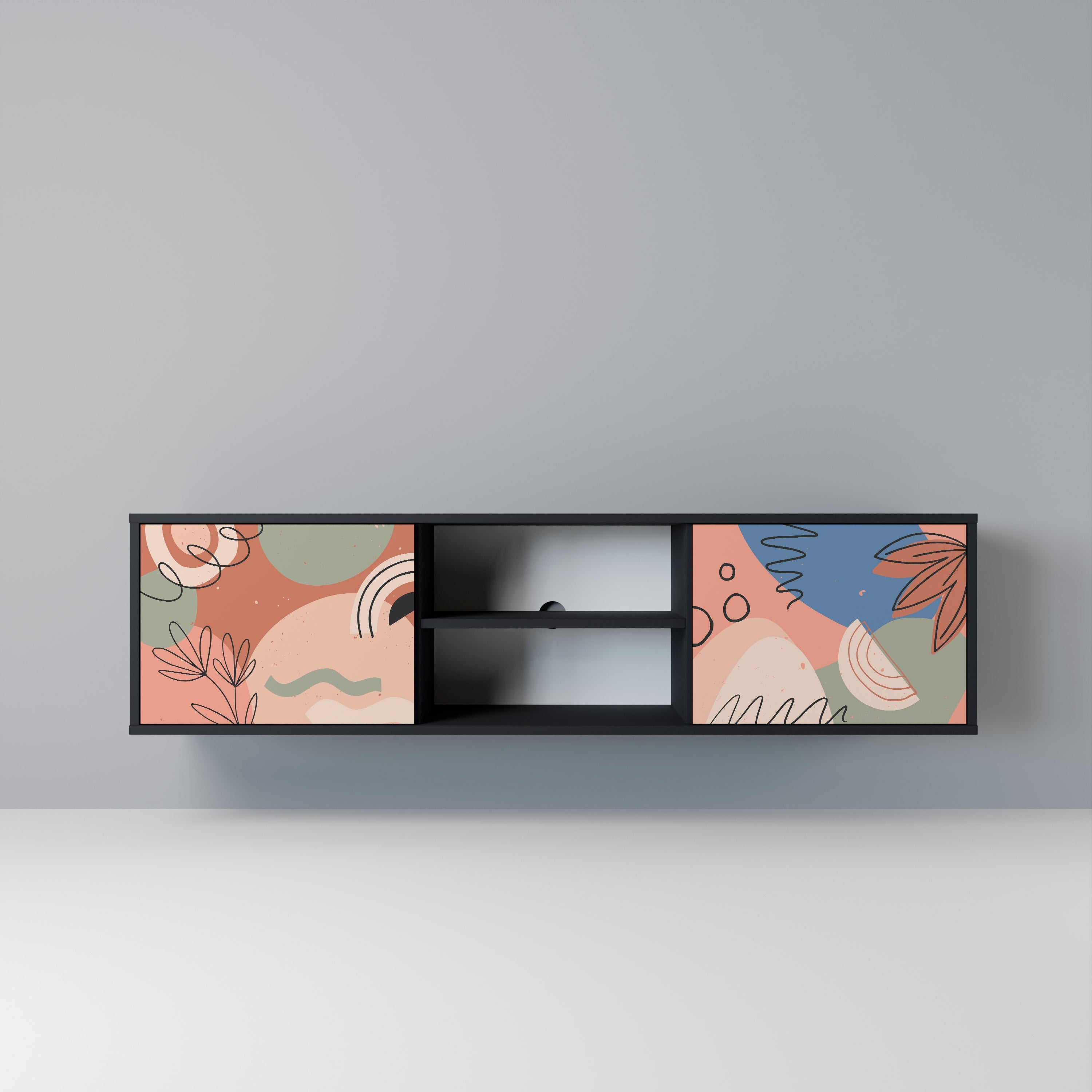PASTEL DESTINY 2-Door TV Stand in Black Finish