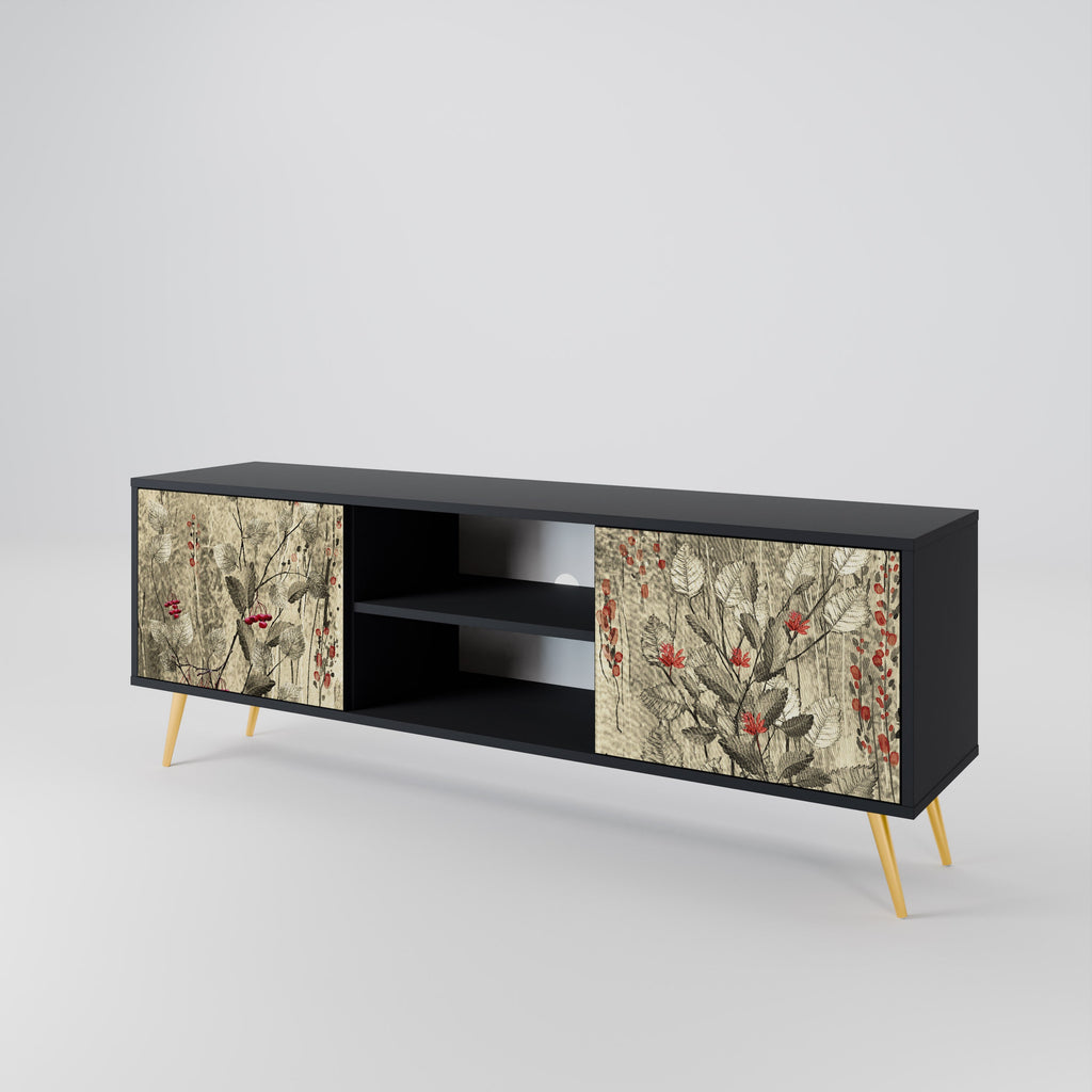 HERBAL GRACE 2-Door TV Stand in Black Finish