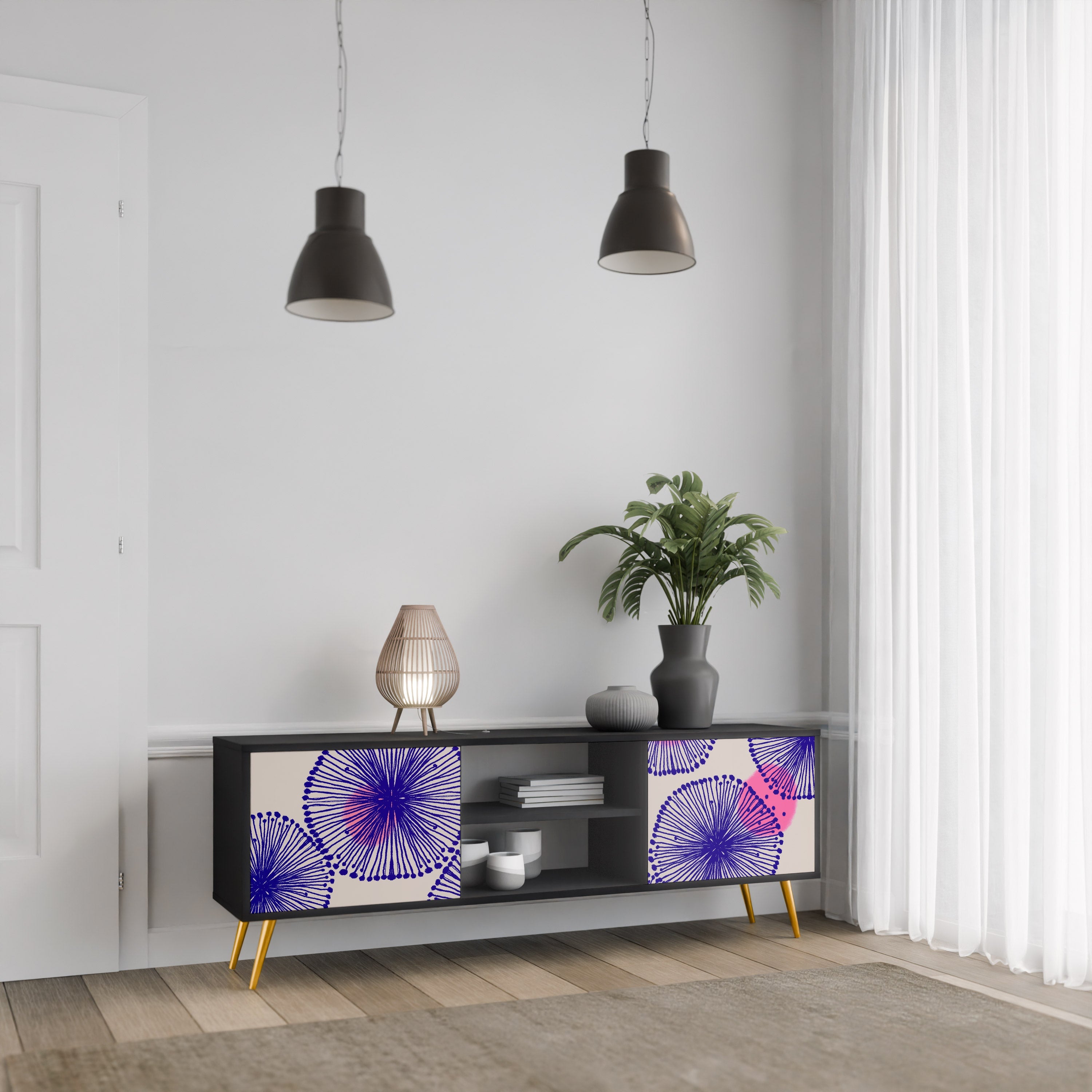 MAGIC NATURE 2-Door TV Stand in Black Finish