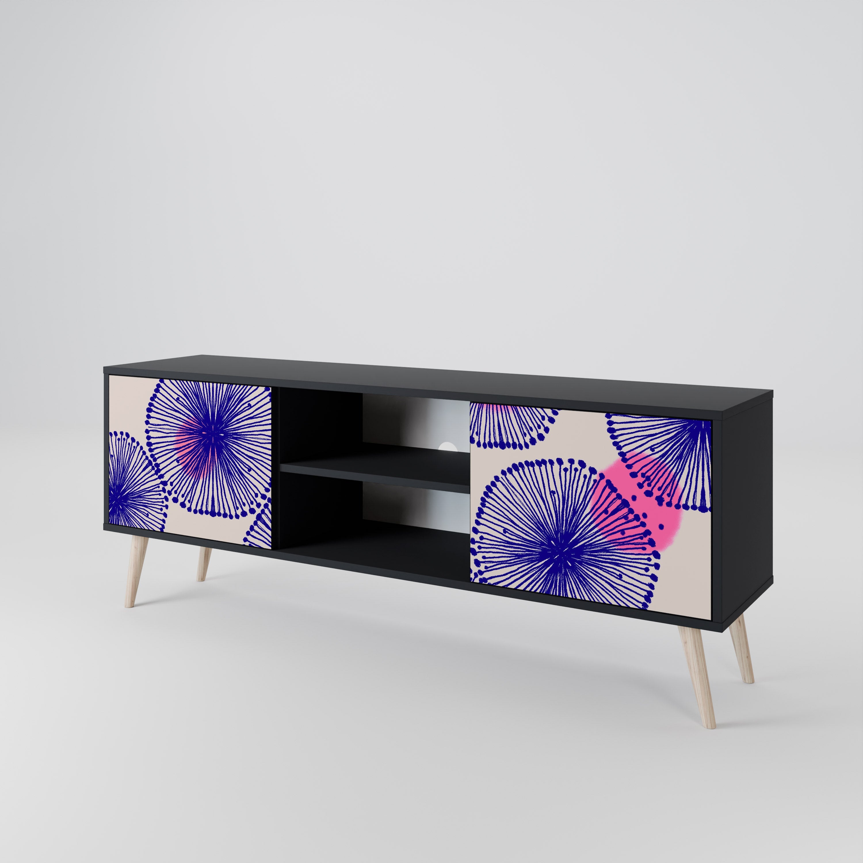 MAGIC NATURE 2-Door TV Stand in Black Finish