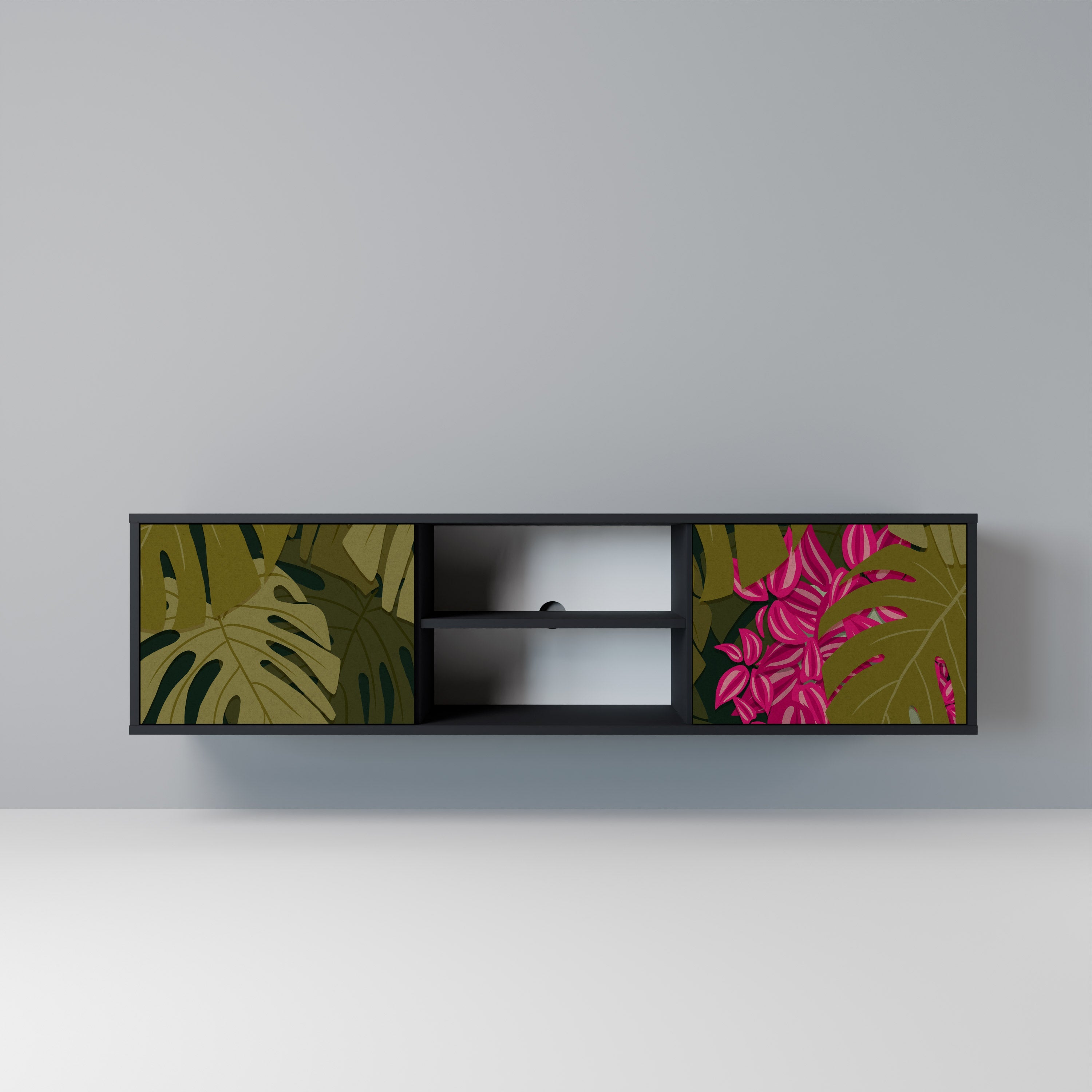 TROPICAL BEAUTY 2-Door TV Stand in Black Finish