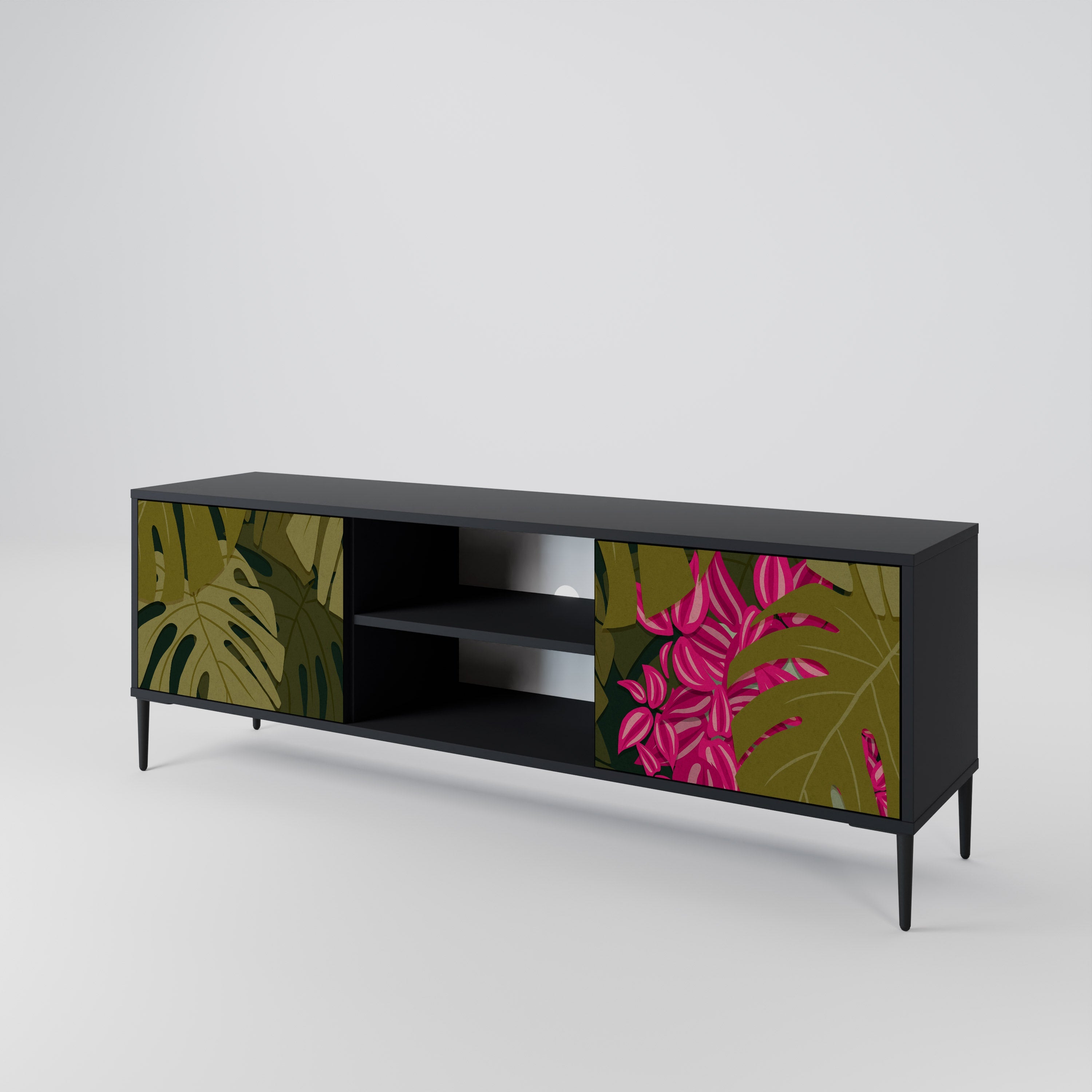 TROPICAL BEAUTY 2-Door TV Stand in Black Finish