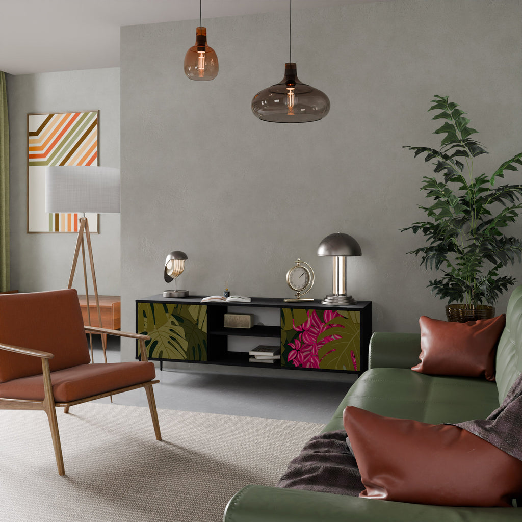 TROPICAL BEAUTY 2-Door TV Stand in Black Finish