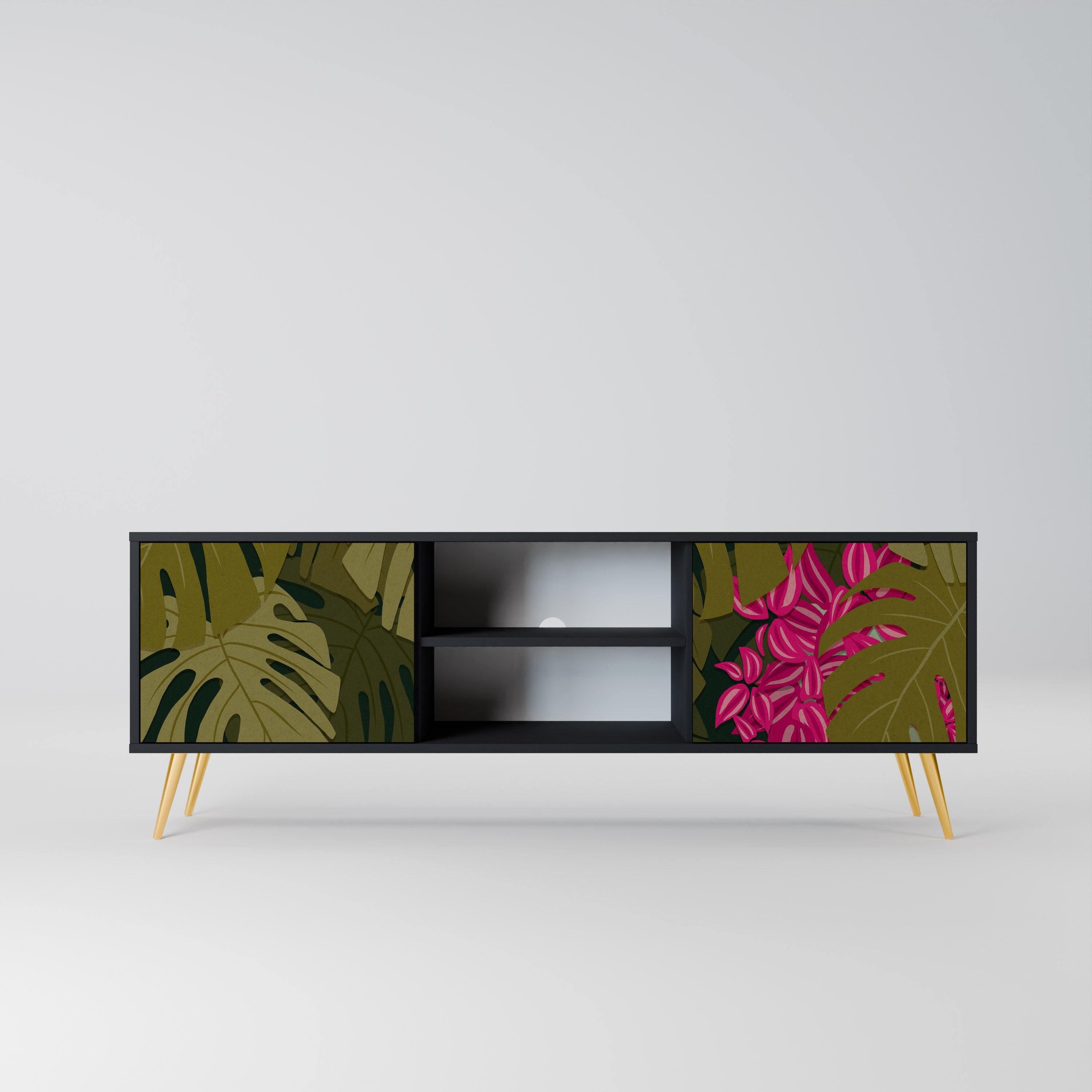 TROPICAL BEAUTY 2-Door TV Stand in Black Finish